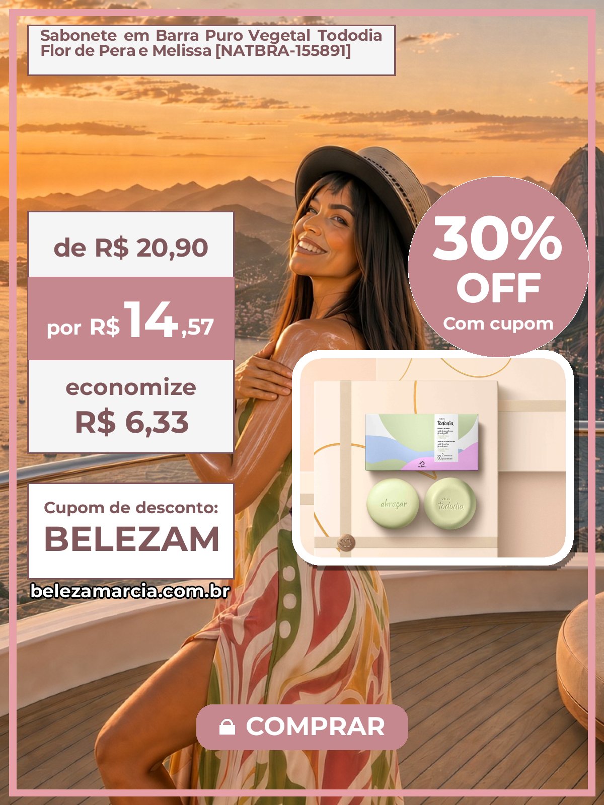 Sabonete em Barra Puro Vegetal Tododia Flor de Pera e Melissa [NATBRA-155891]