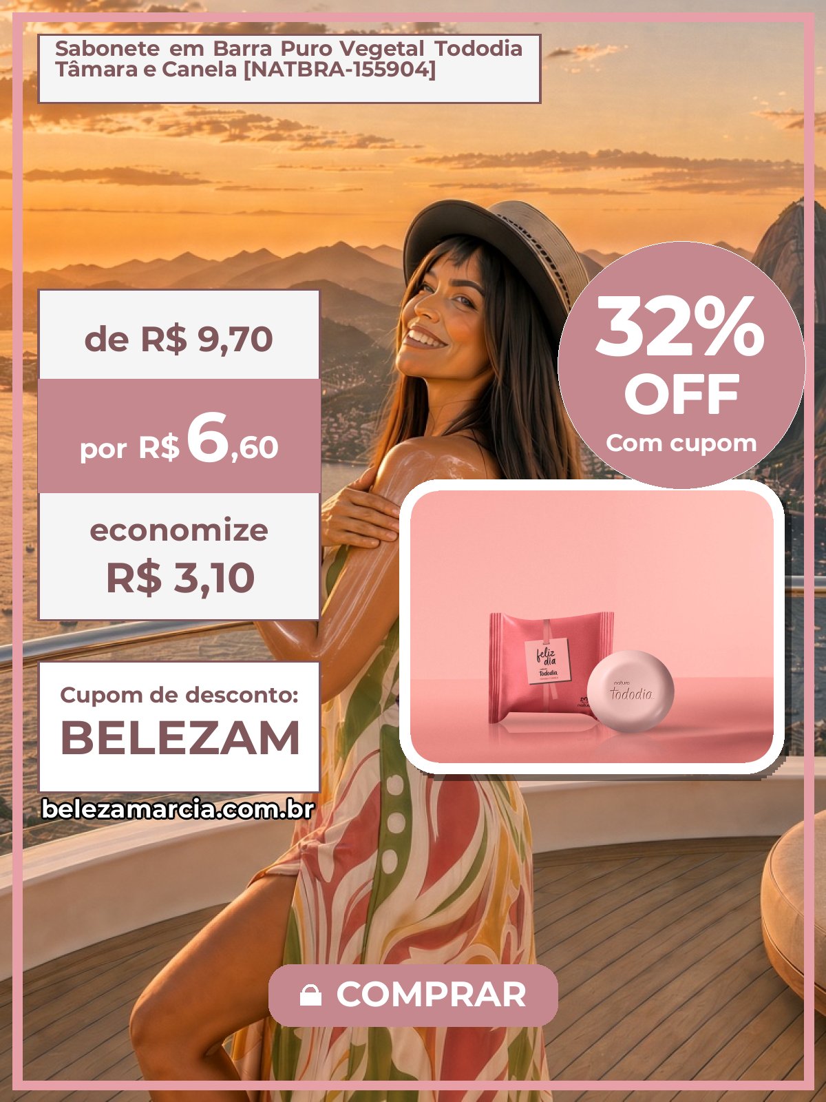 Sabonete em Barra Puro Vegetal Tododia Tâmara e Canela [NATBRA-155904]