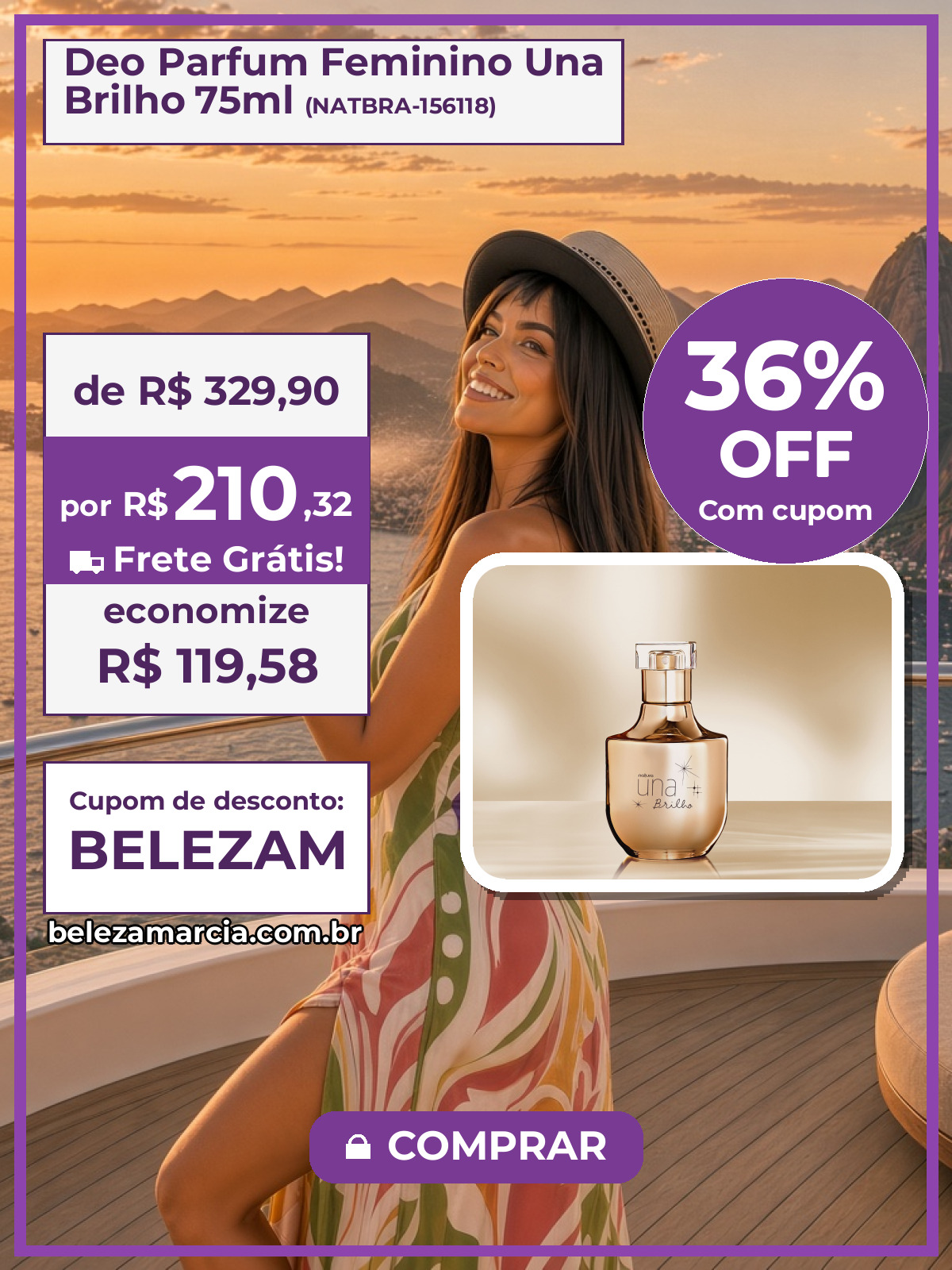 Deo Parfum Feminino Una Brilho 75ml