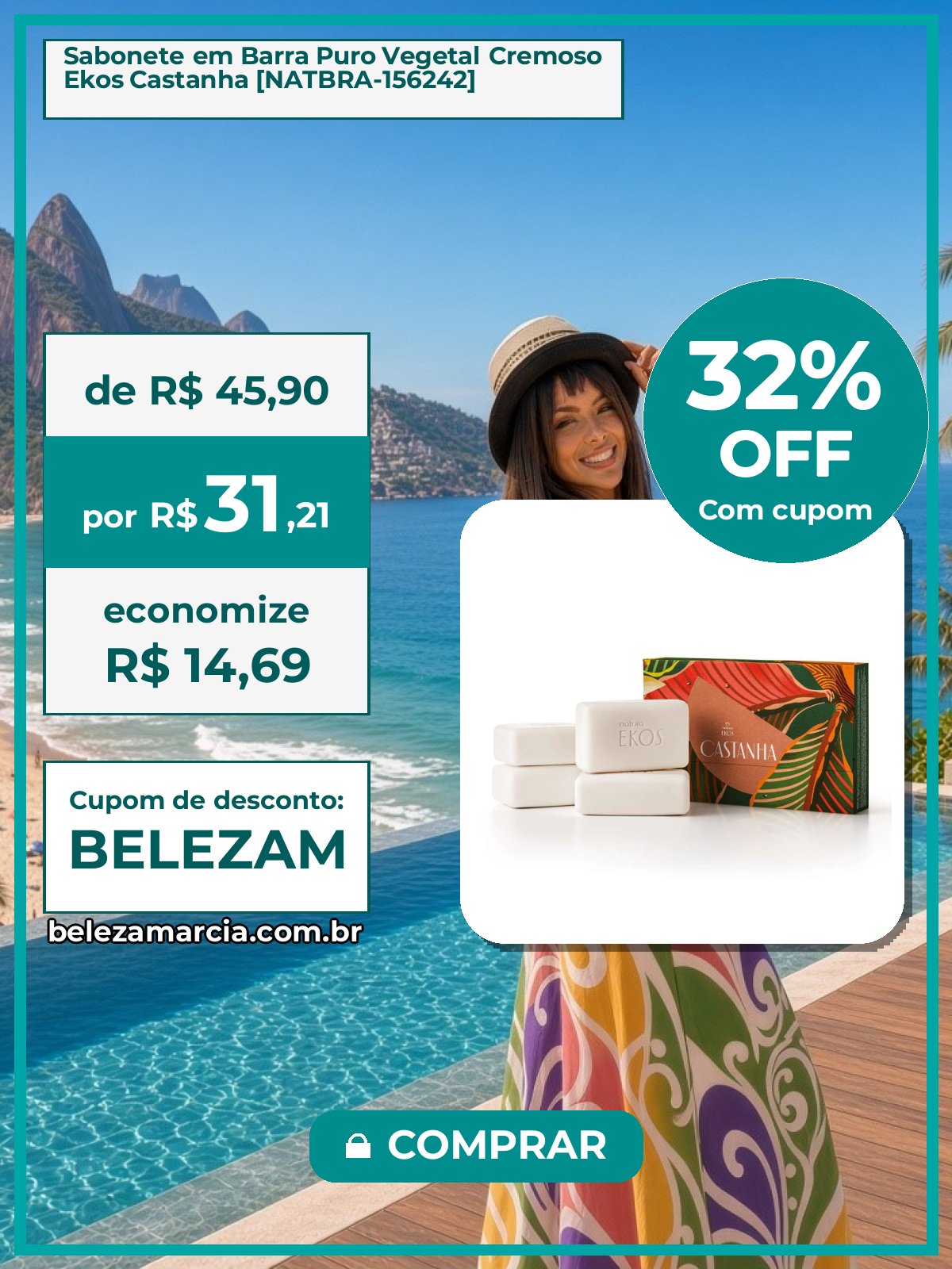 Sabonete em Barra Puro Vegetal Cremoso Ekos Castanha [NATBRA-156242]