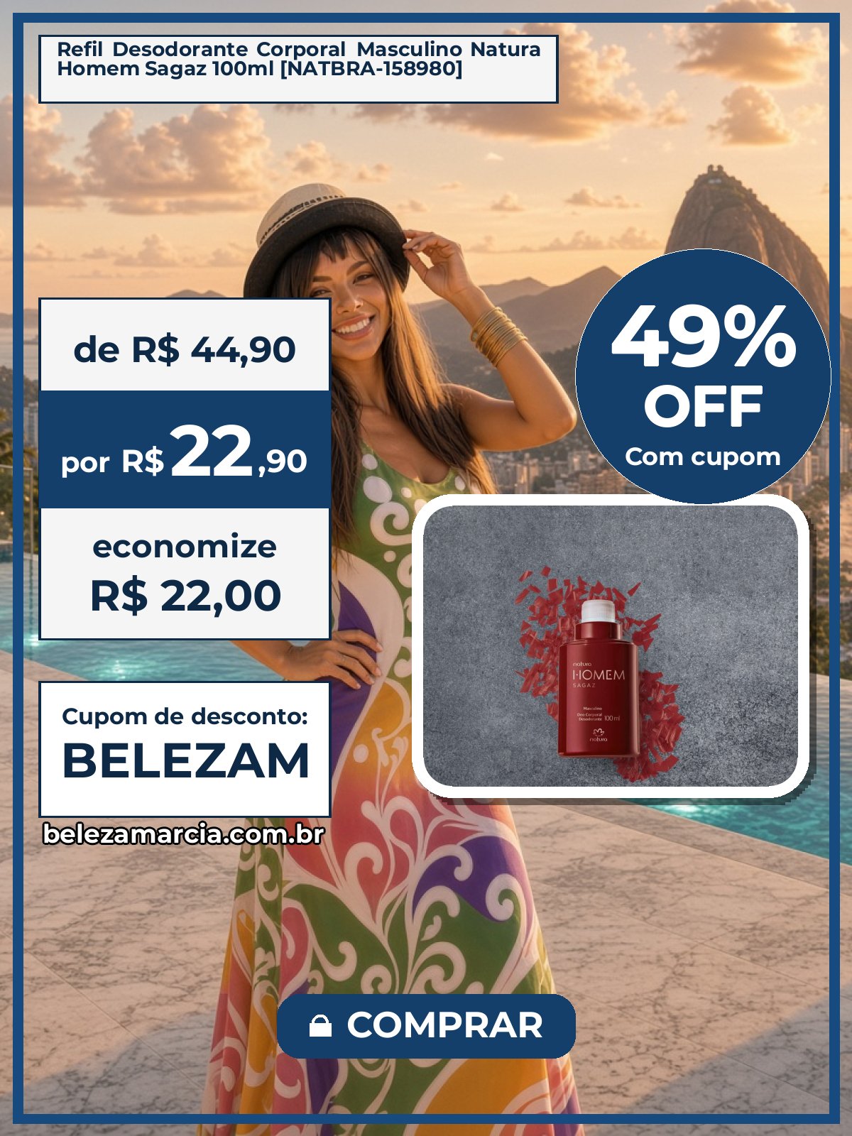 Refil Desodorante Corporal Masculino Natura Homem Sagaz 100ml [NATBRA-158980]