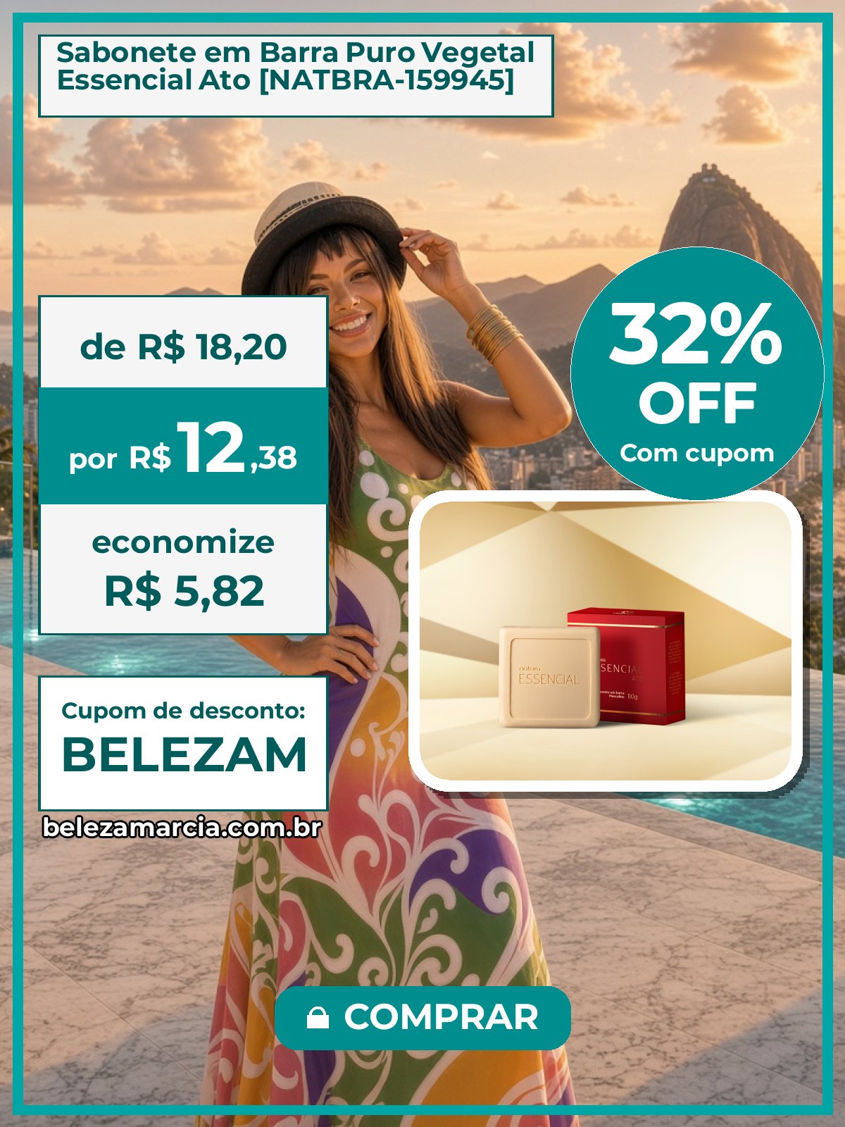 Sabonete em Barra Puro Vegetal Essencial Ato [NATBRA-159945]