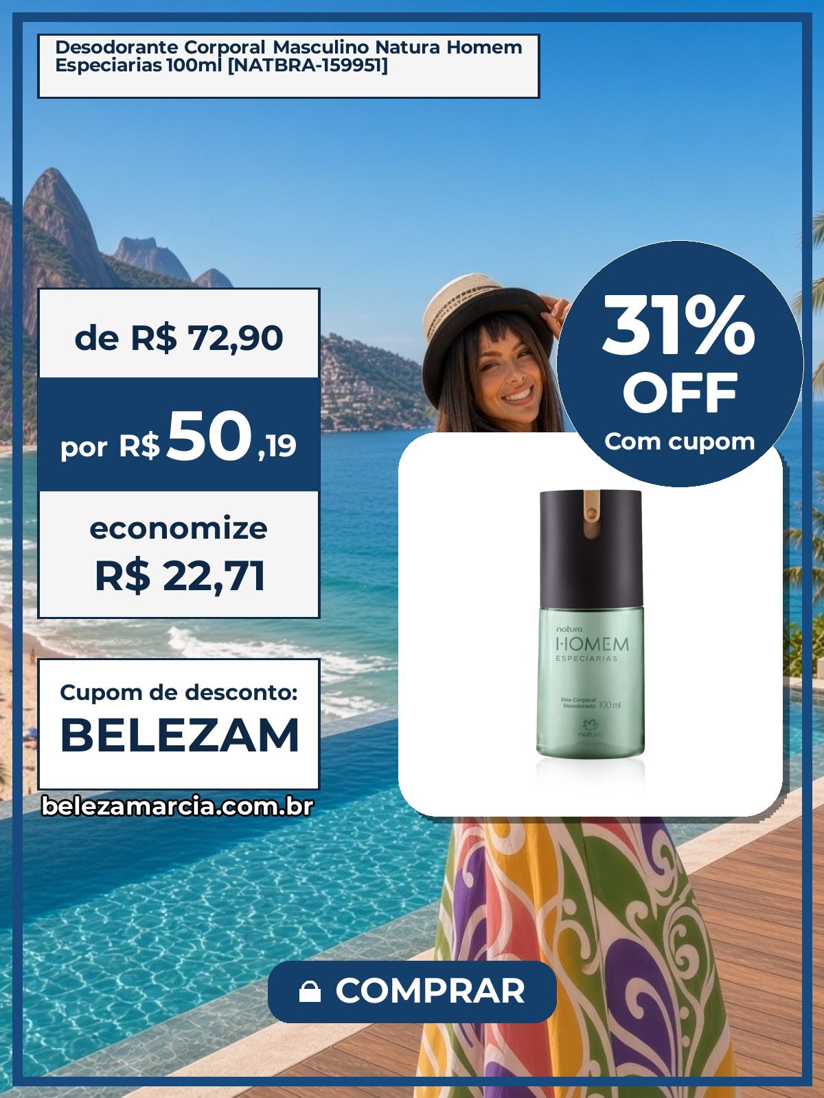 Desodorante Corporal Masculino Natura Homem Especiarias 100ml [NATBRA-159951]