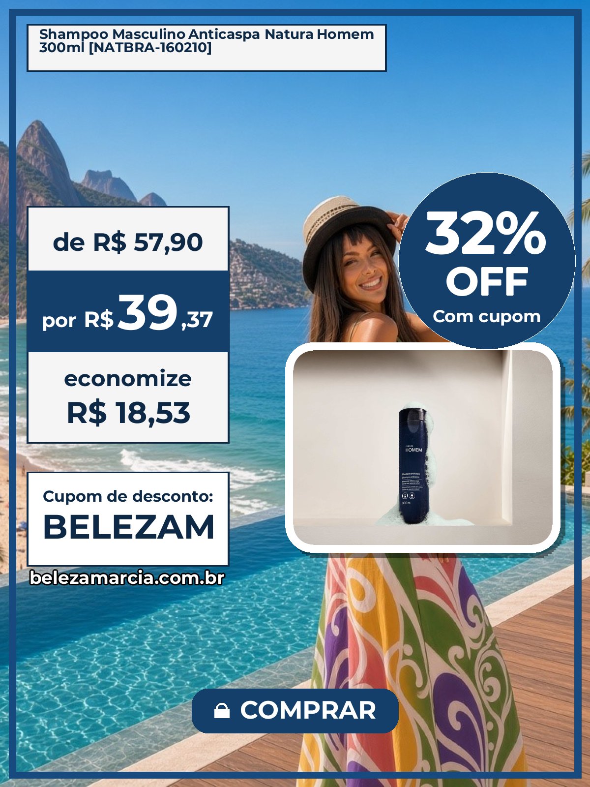 Shampoo Masculino Anticaspa Natura Homem 300ml [NATBRA-160210]