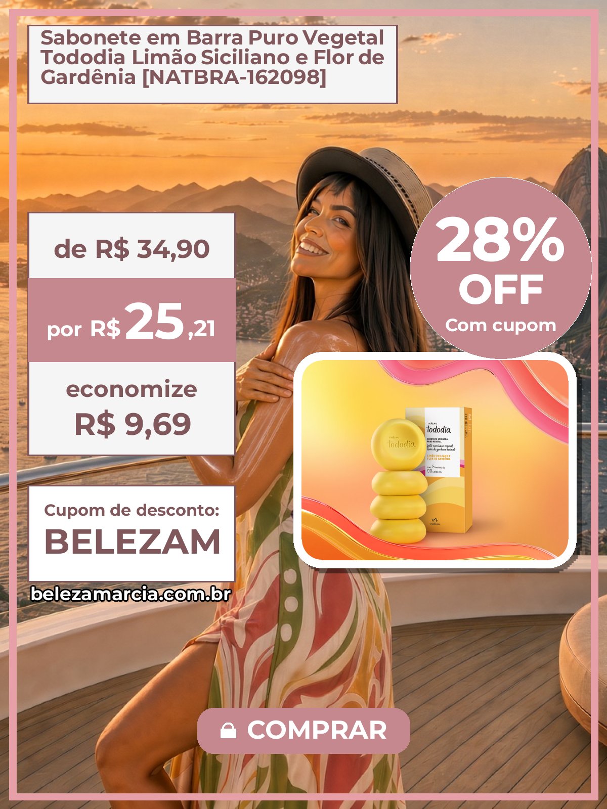 Sabonete em Barra Puro Vegetal Tododia Limão Siciliano e Flor de Gardênia [NATBRA-162098]