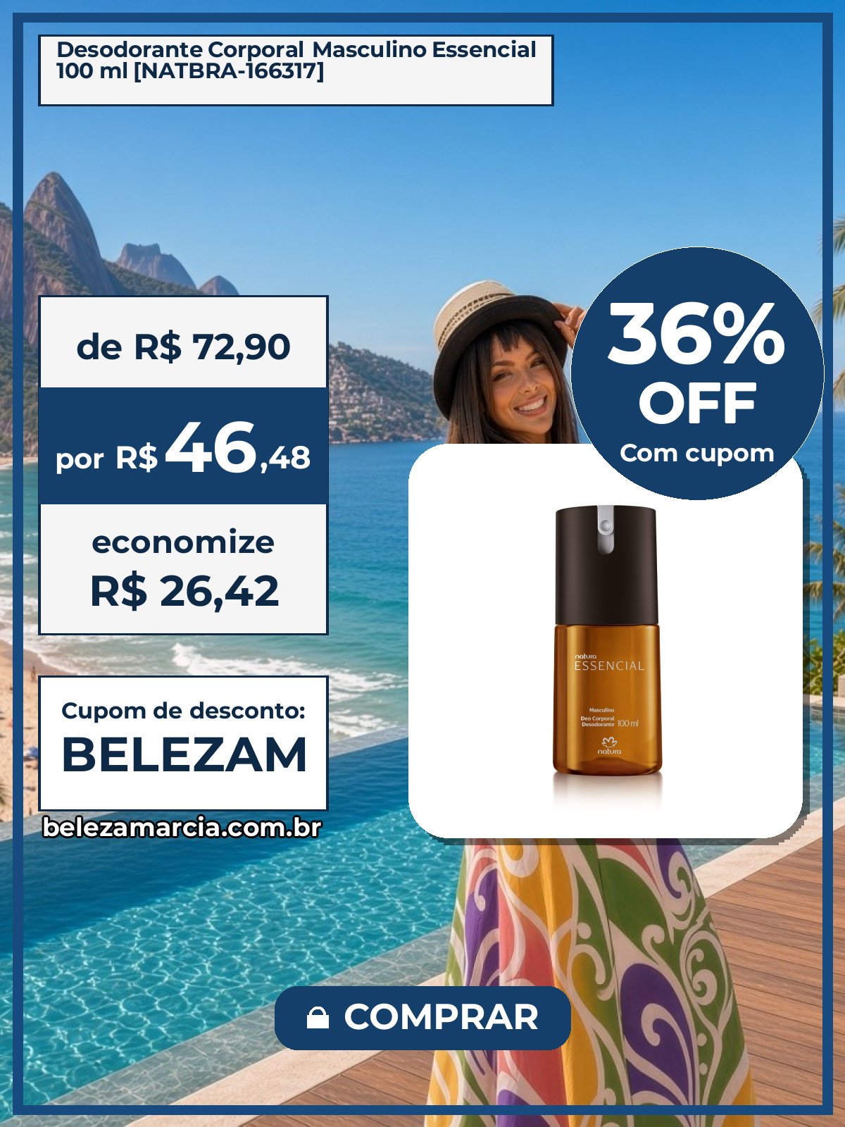 Desodorante Corporal Masculino Essencial 100 ml [NATBRA-166317]