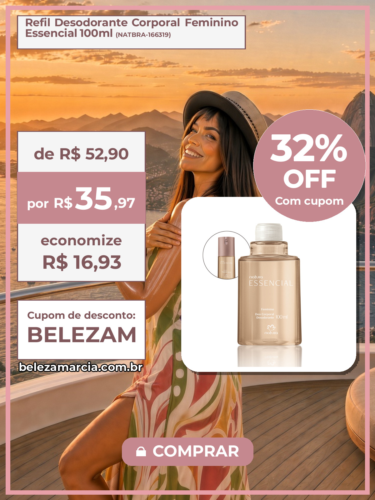 Refil Desodorante Corporal Feminino Essencial 100ml
