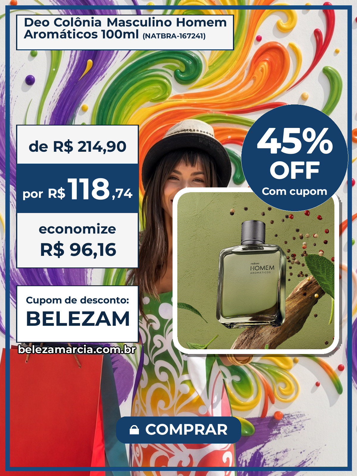 Deo Colônia Masculino Homem Aromáticos 100ml