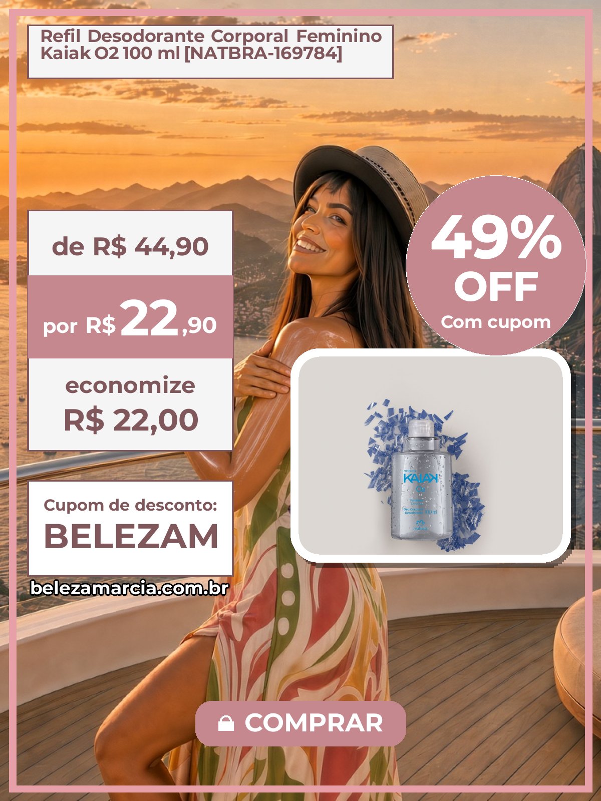 Refil Desodorante Corporal Feminino Kaiak O2 100 ml [NATBRA-169784]