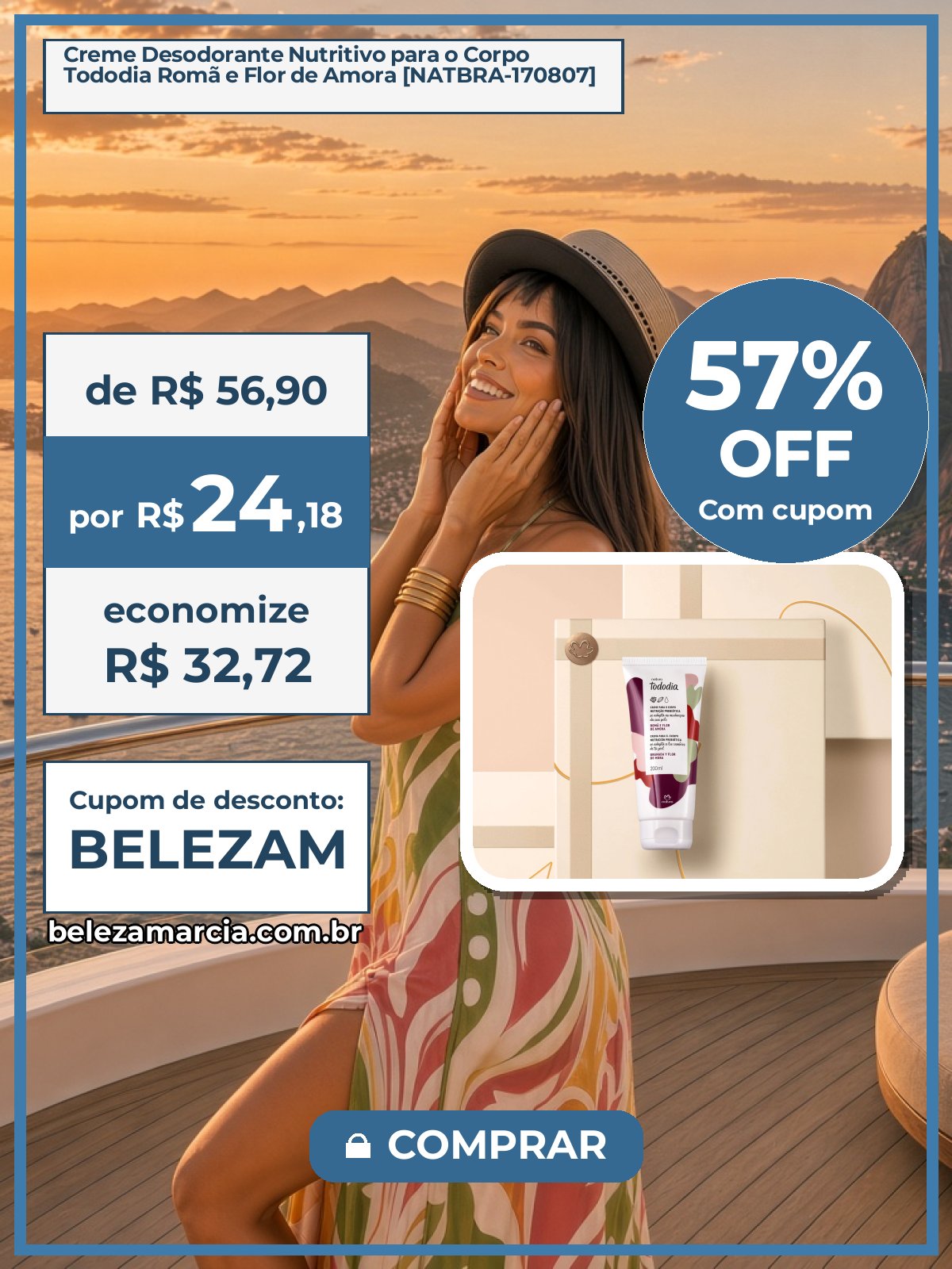 Creme Desodorante Nutritivo para o Corpo Tododia Romã e Flor de Amora [NATBRA-170807]
