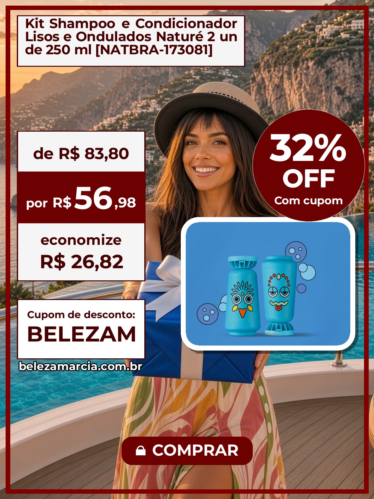 Kit Shampoo e Condicionador Lisos e Ondulados Naturé 2 un de 250 ml [NATBRA-173081]