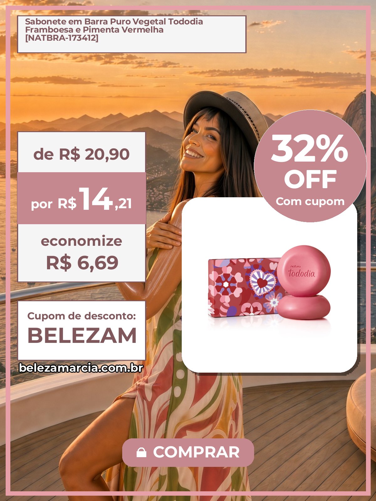 Sabonete em Barra Puro Vegetal Tododia Framboesa e Pimenta Vermelha [NATBRA-173412]