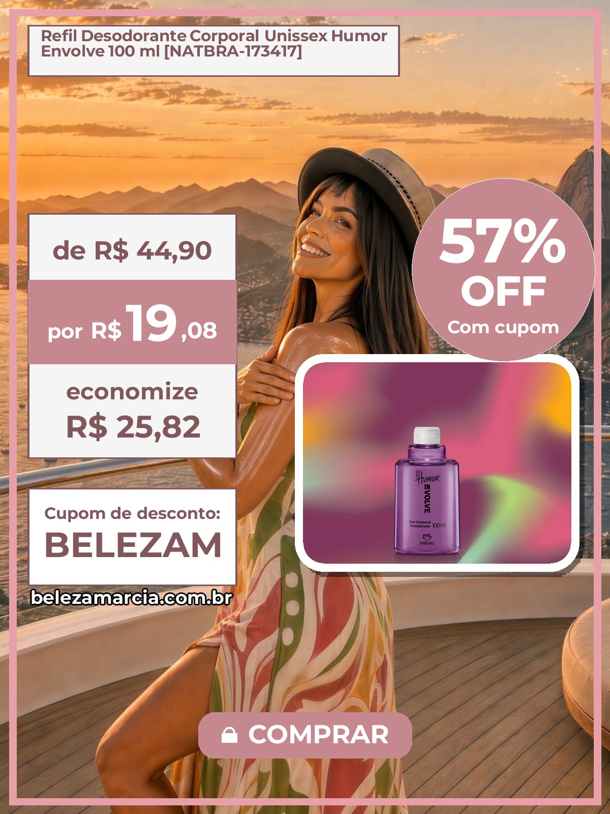 Refil Desodorante Corporal Unissex Humor Envolve 100 ml [NATBRA-173417]