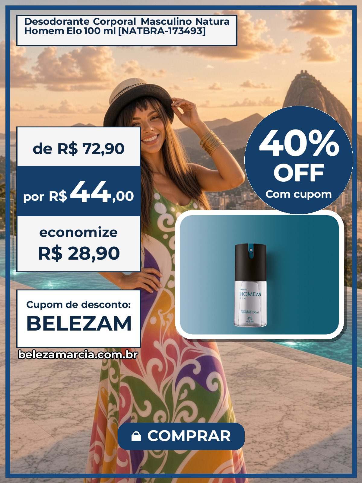 Desodorante Corporal Masculino Natura Homem Elo 100 ml [NATBRA-173493]
