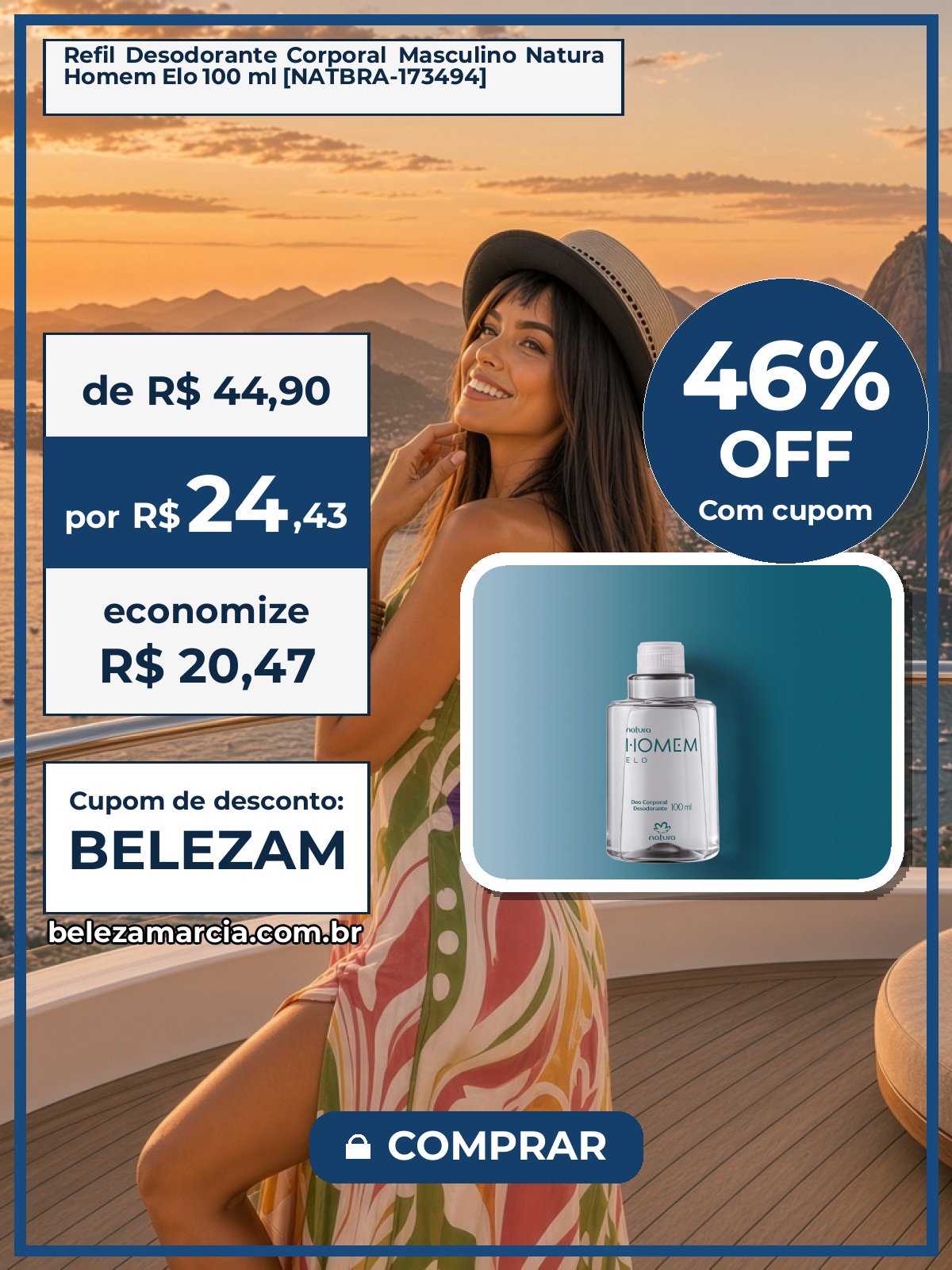 Refil Desodorante Corporal Masculino Natura Homem Elo 100 ml [NATBRA-173494]