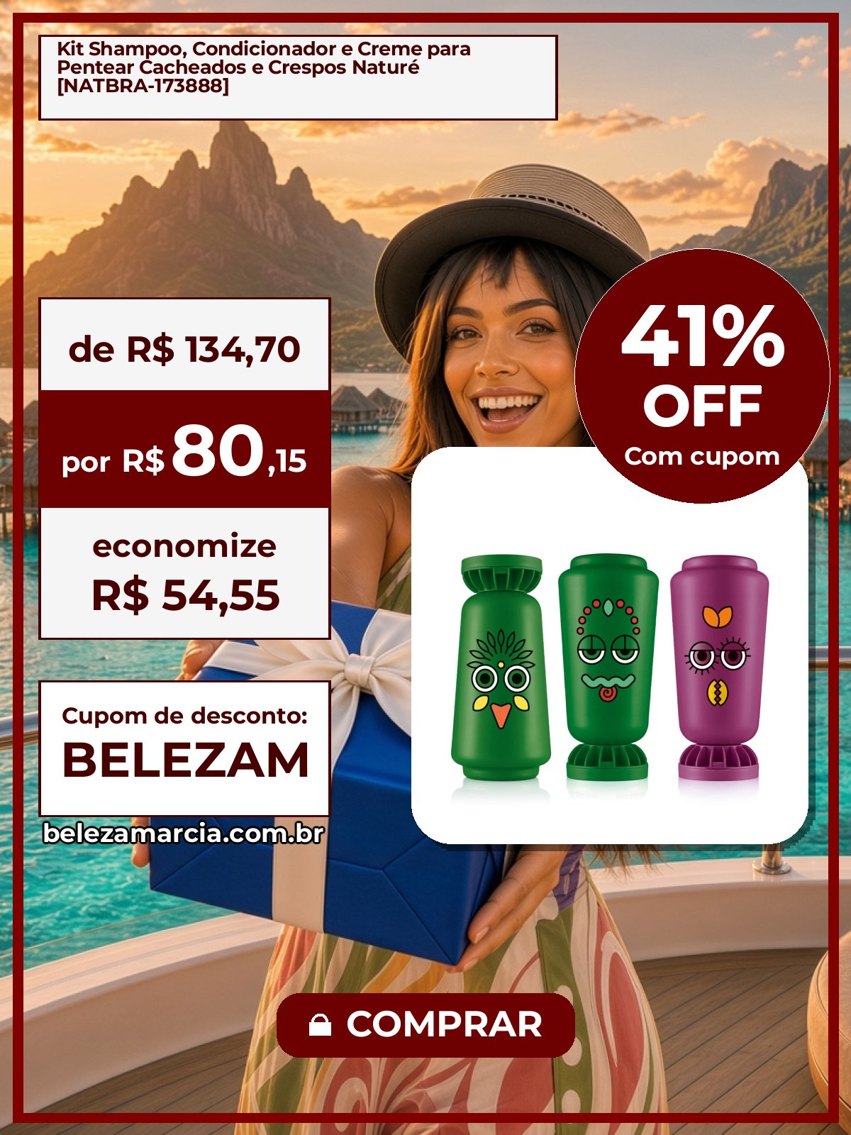 Kit Shampoo, Condicionador e Creme para Pentear Cacheados e Crespos Naturé [NATBRA-173888]