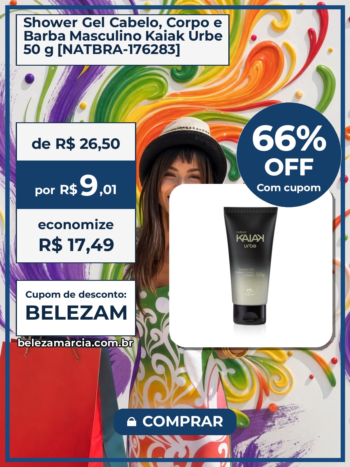 Shower Gel Cabelo, Corpo e Barba Masculino Kaiak Urbe 50 g [NATBRA-176283]