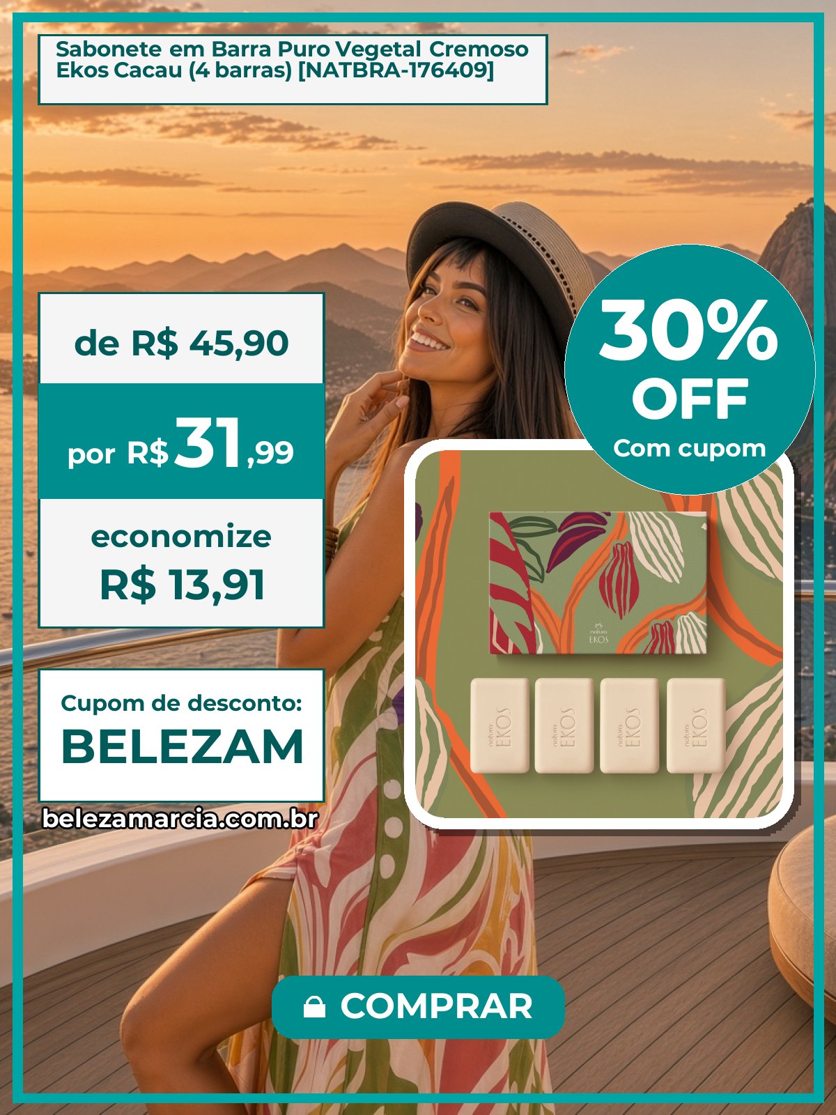 Sabonete em Barra Puro Vegetal Cremoso Ekos Cacau (4 barras) [NATBRA-176409]