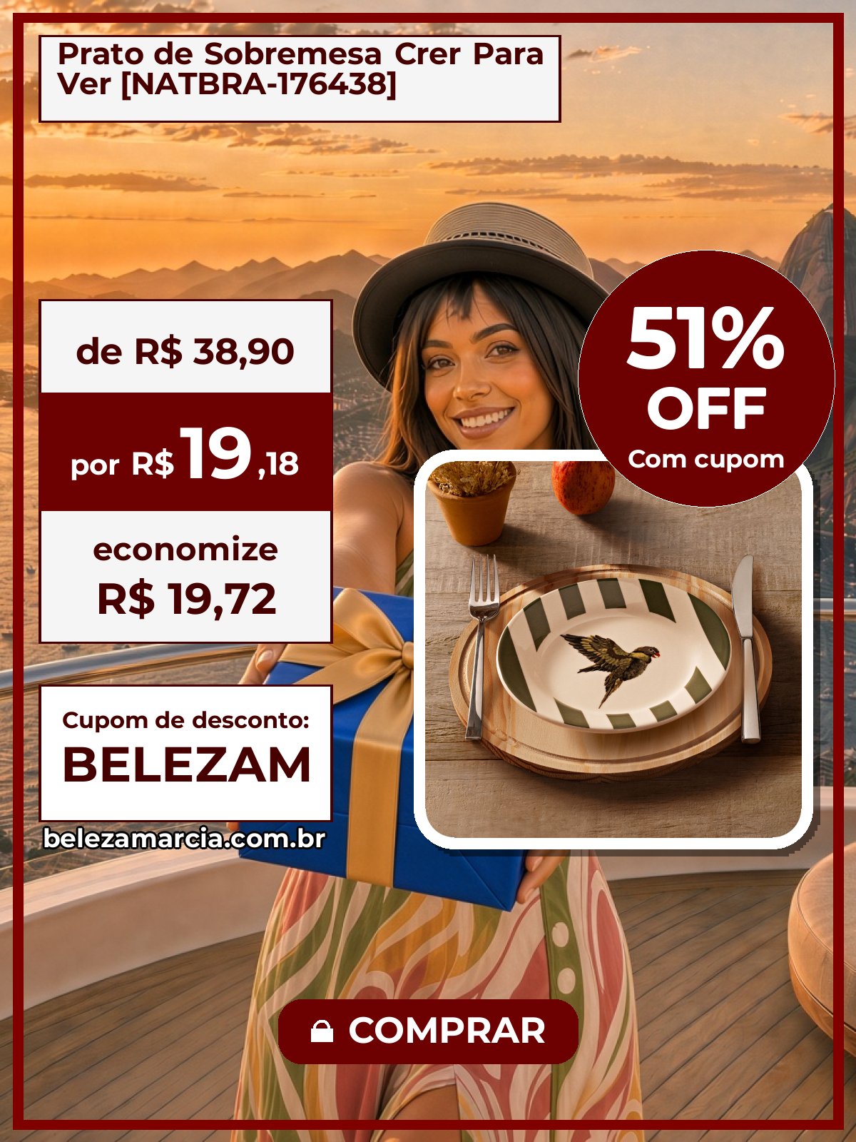Prato de Sobremesa Crer Para Ver [NATBRA-176438]