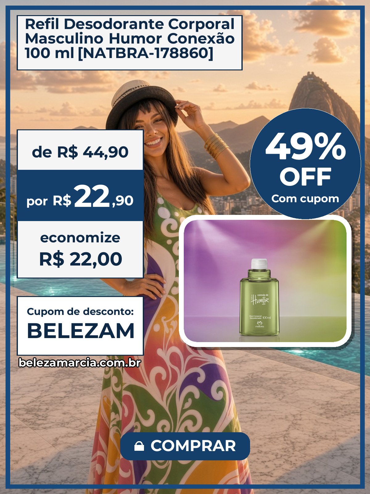Refil Desodorante Corporal Masculino Humor Conexão 100 ml [NATBRA-178860]