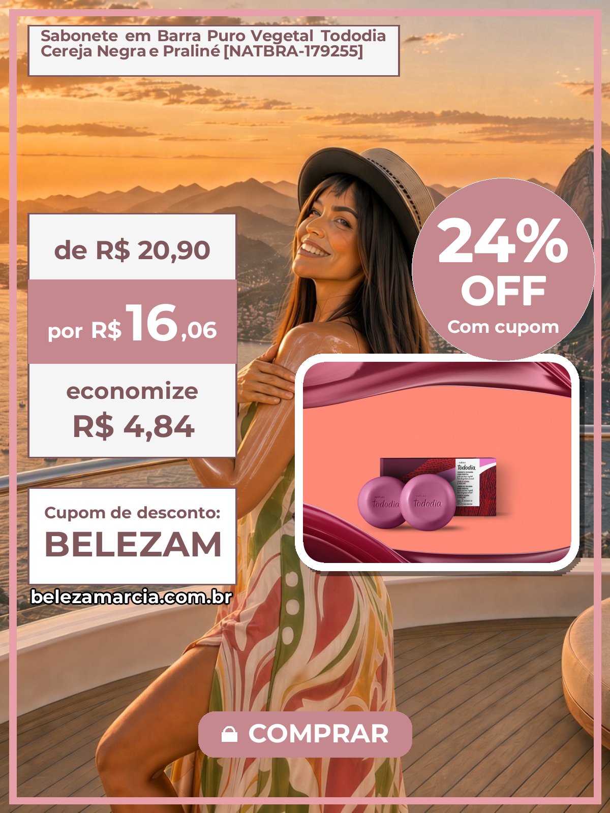 Sabonete em Barra Puro Vegetal Tododia Cereja Negra e Praliné [NATBRA-179255]