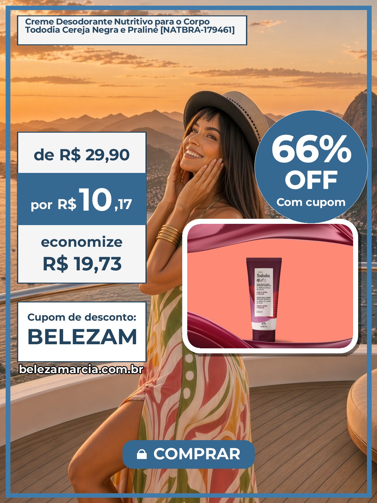 Creme Desodorante Nutritivo para o Corpo Tododia Cereja Negra e Praliné [NATBRA-179461]