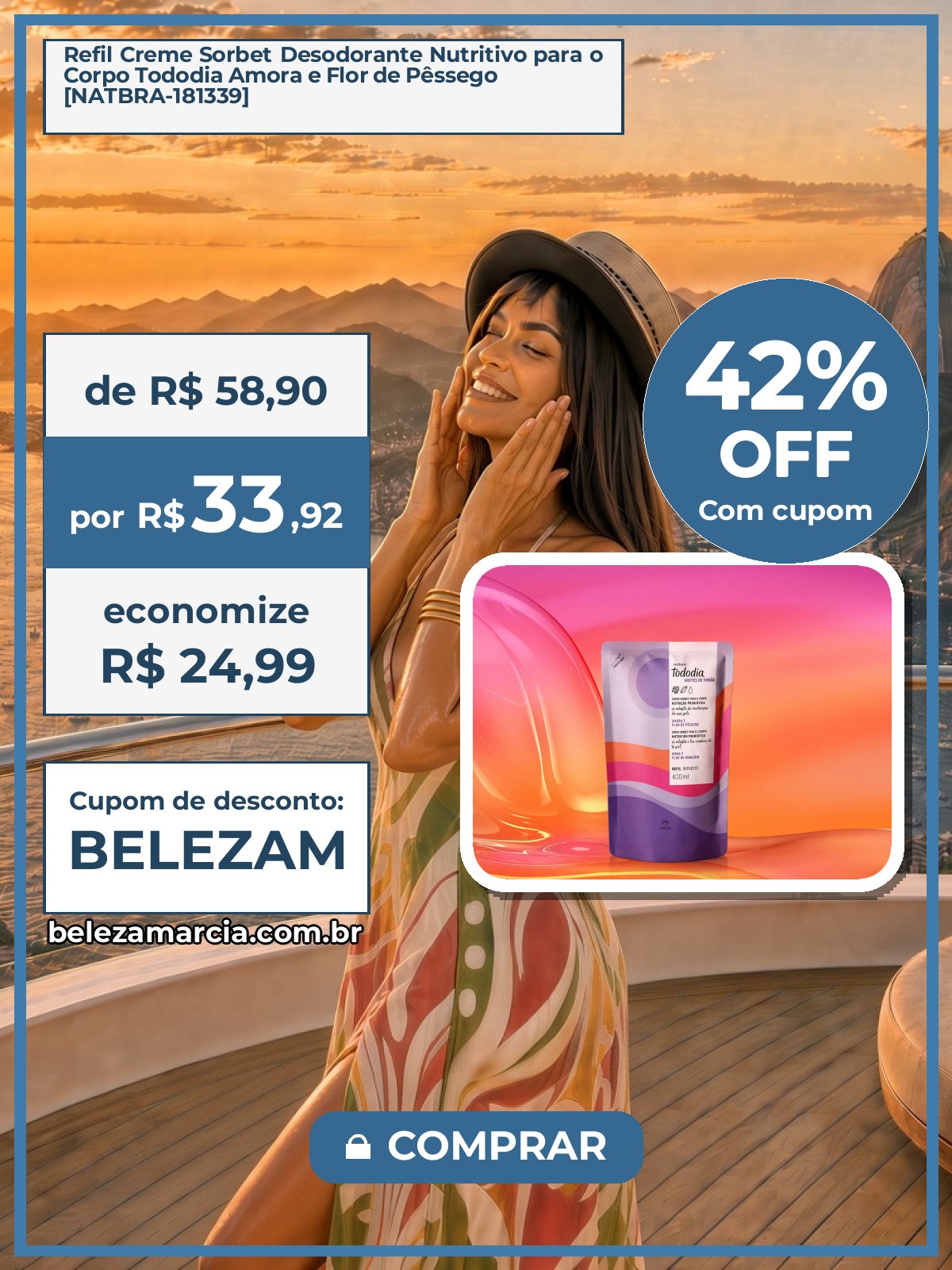 Refil Creme Sorbet Desodorante Nutritivo para o Corpo Tododia Amora e Flor de Pêssego [NATBRA-181339]