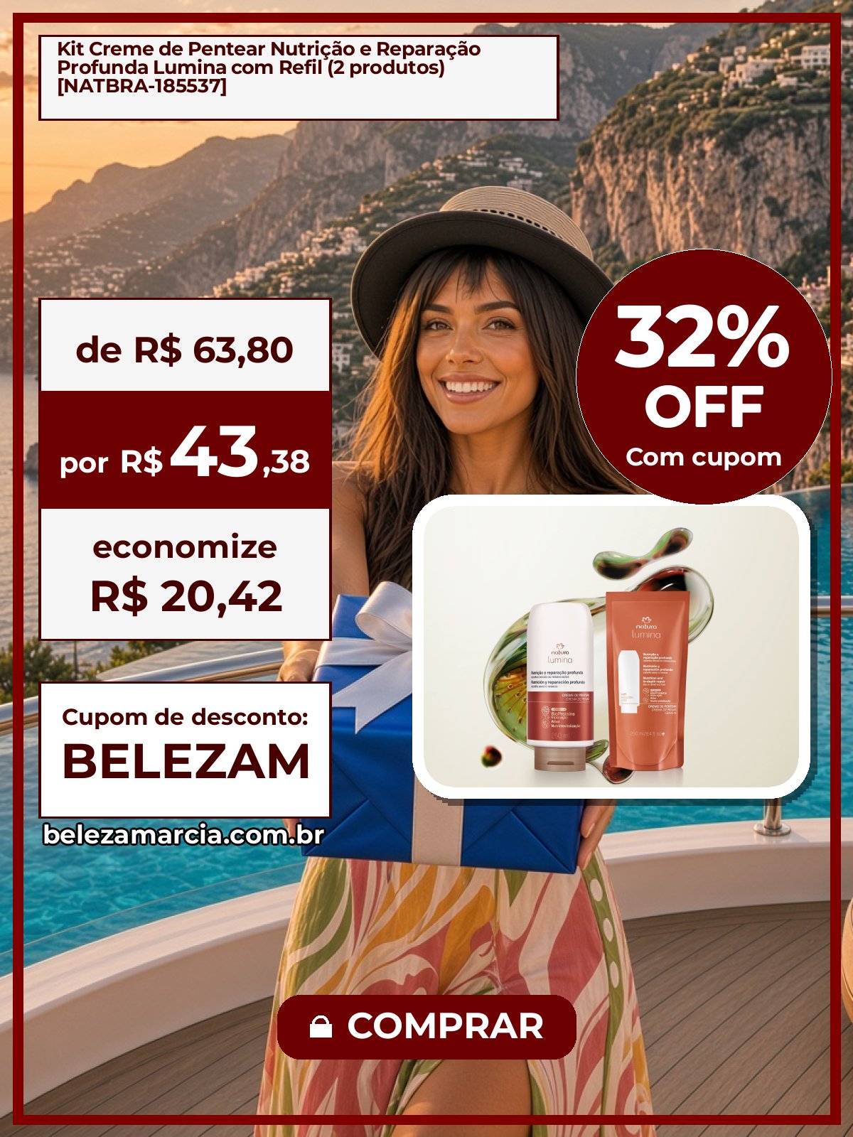 Kit Creme de Pentear Nutrição e Reparação Profunda Lumina com Refil (2 produtos) [NATBRA-185537]