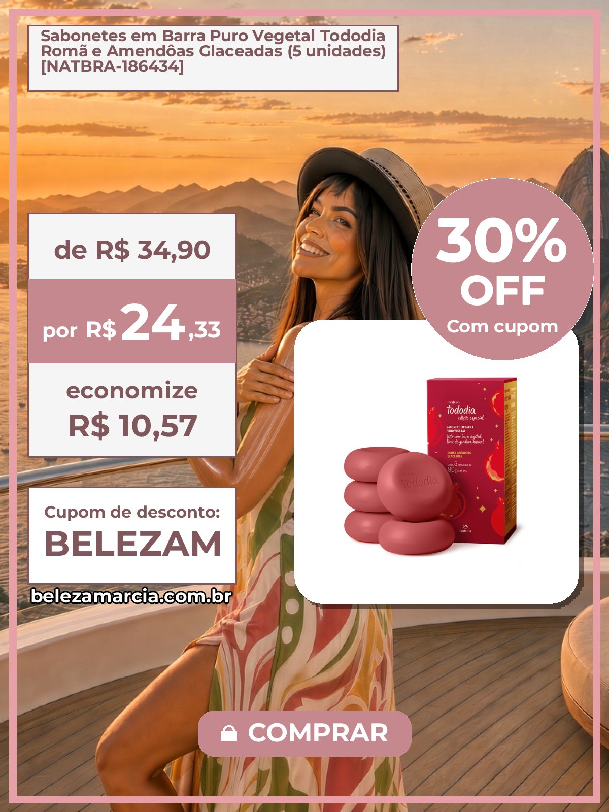 Sabonetes em Barra Puro Vegetal Tododia Romã e Amendôas Glaceadas (5 unidades) [NATBRA-186434]