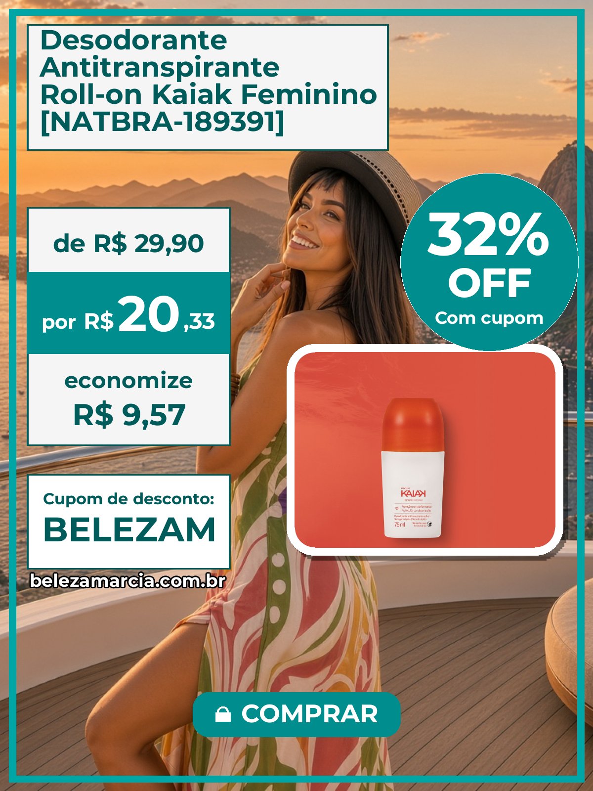 Desodorante Antitranspirante Roll-on Kaiak Feminino [NATBRA-189391]