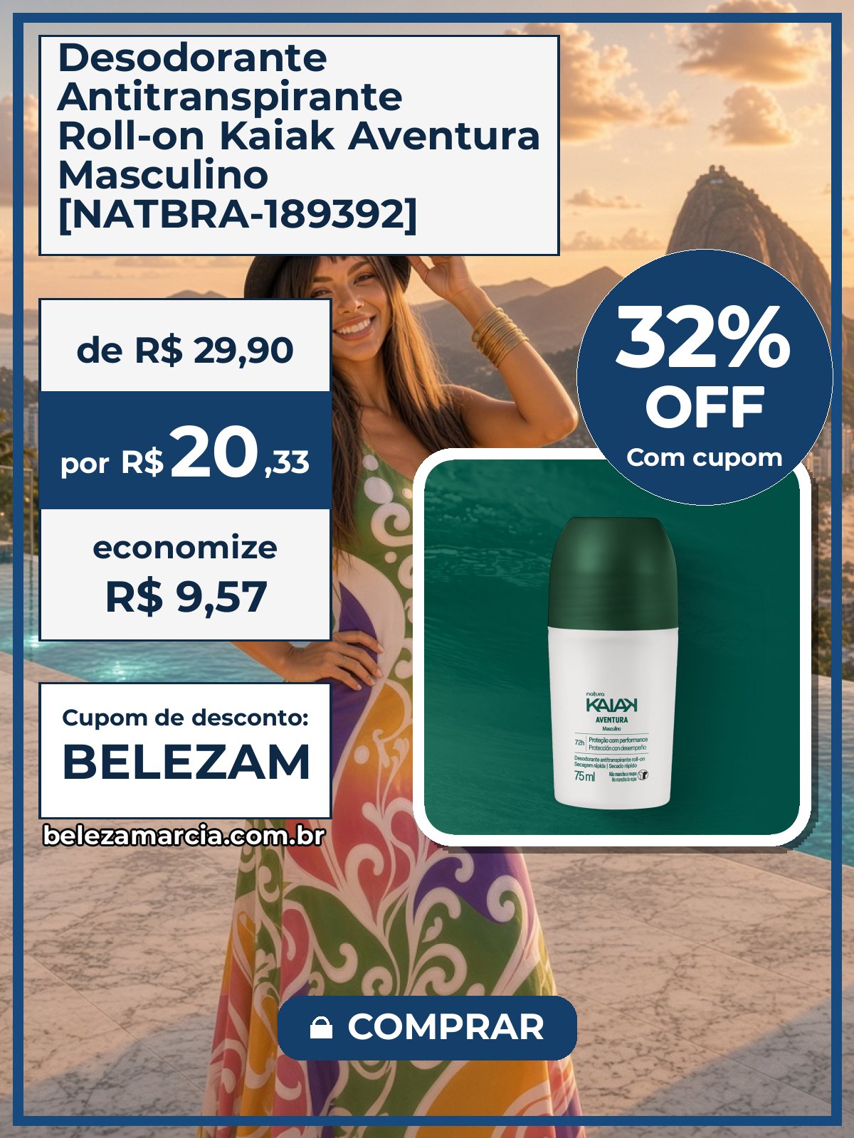Desodorante Antitranspirante Roll-on Kaiak Aventura Masculino [NATBRA-189392]