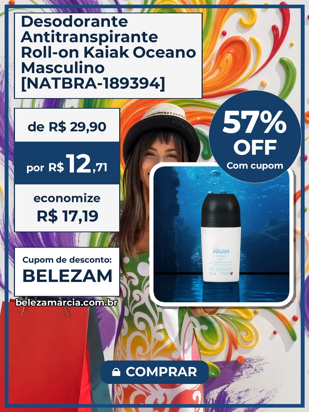 Desodorante Antitranspirante Roll-on Kaiak Oceano Masculino [NATBRA-189394]