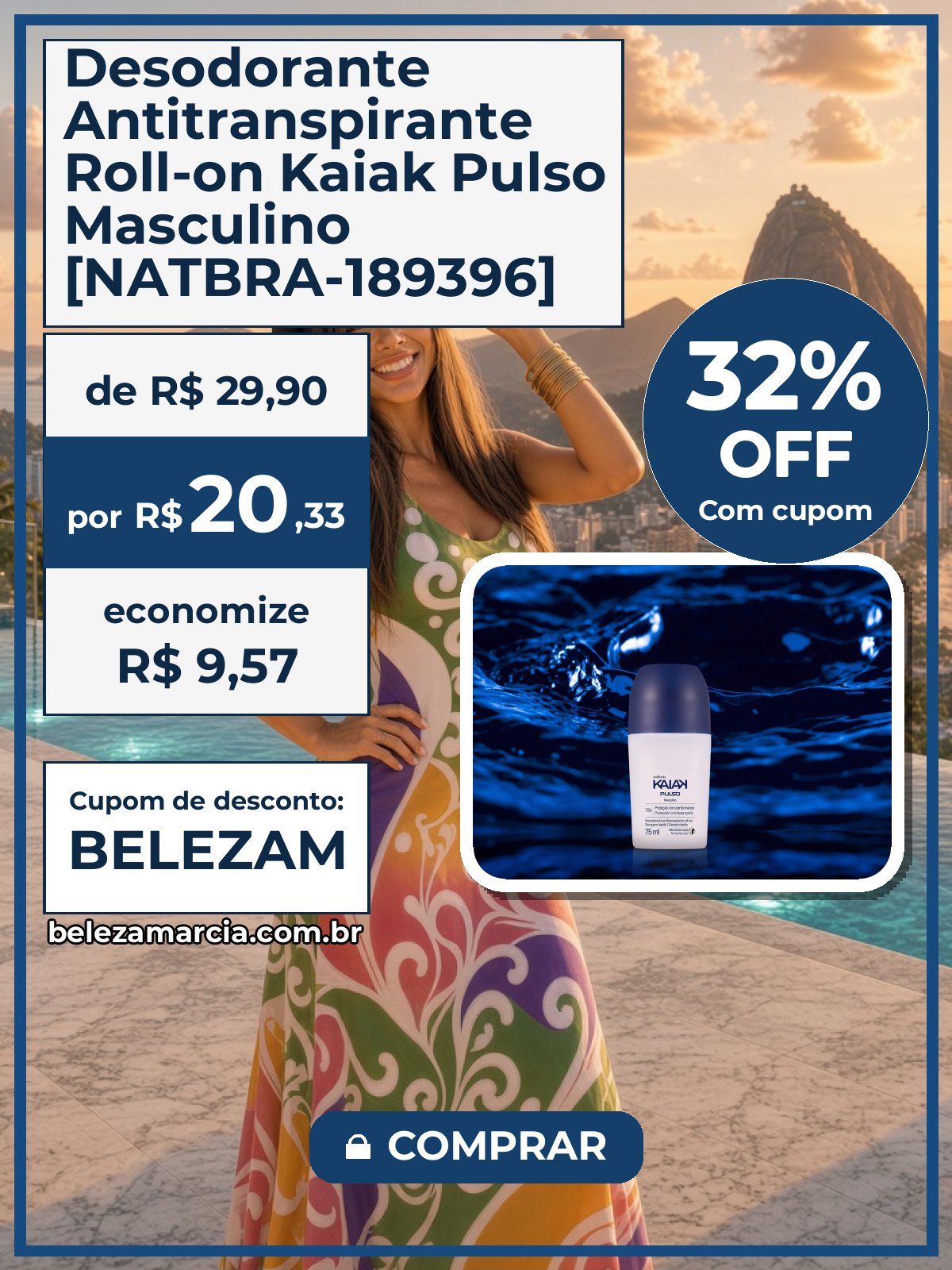 Desodorante Antitranspirante Roll-on Kaiak Pulso Masculino [NATBRA-189396]
