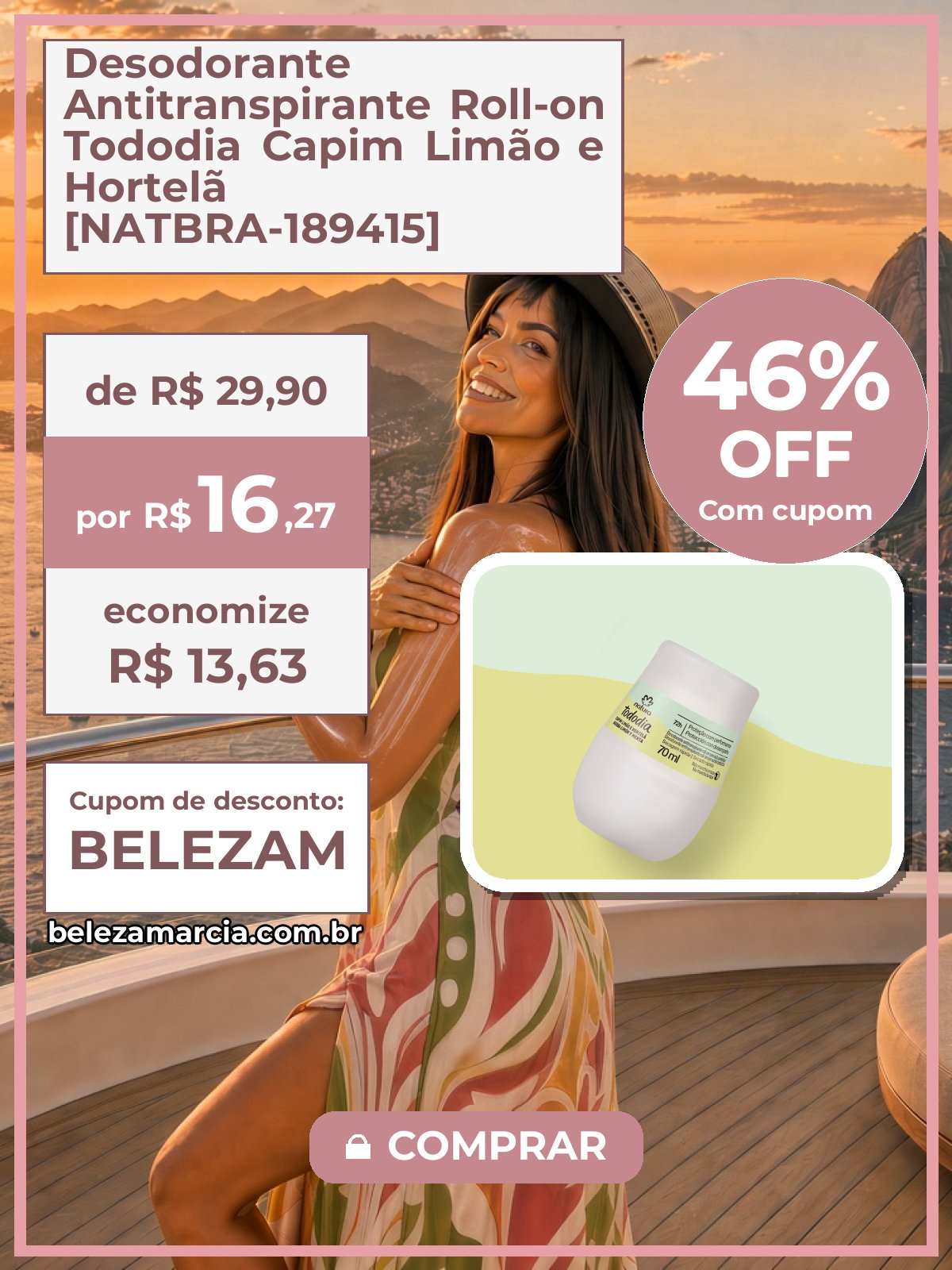 Desodorante Antitranspirante Roll-on Tododia Capim Limão e Hortelã [NATBRA-189415]