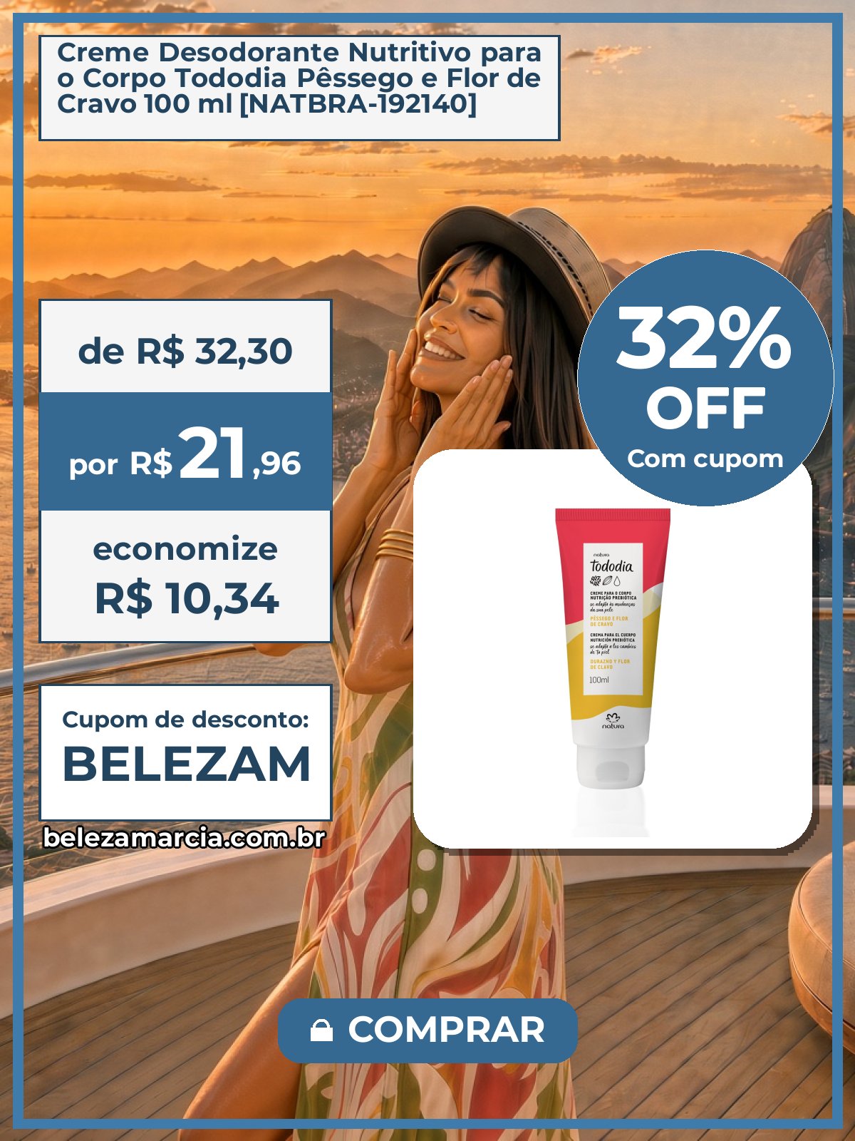 Creme Desodorante Nutritivo para o Corpo Tododia Pêssego e Flor de Cravo 100 ml [NATBRA-192140]