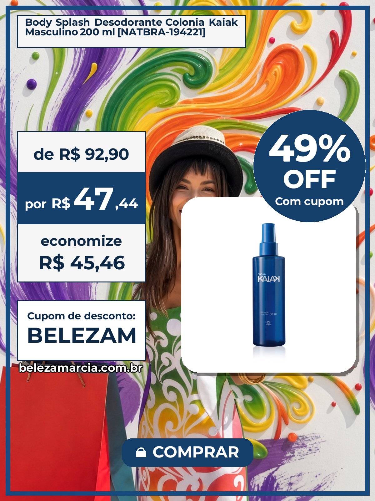 Body Splash Desodorante Colonia Kaiak Masculino 200 ml [NATBRA-194221]