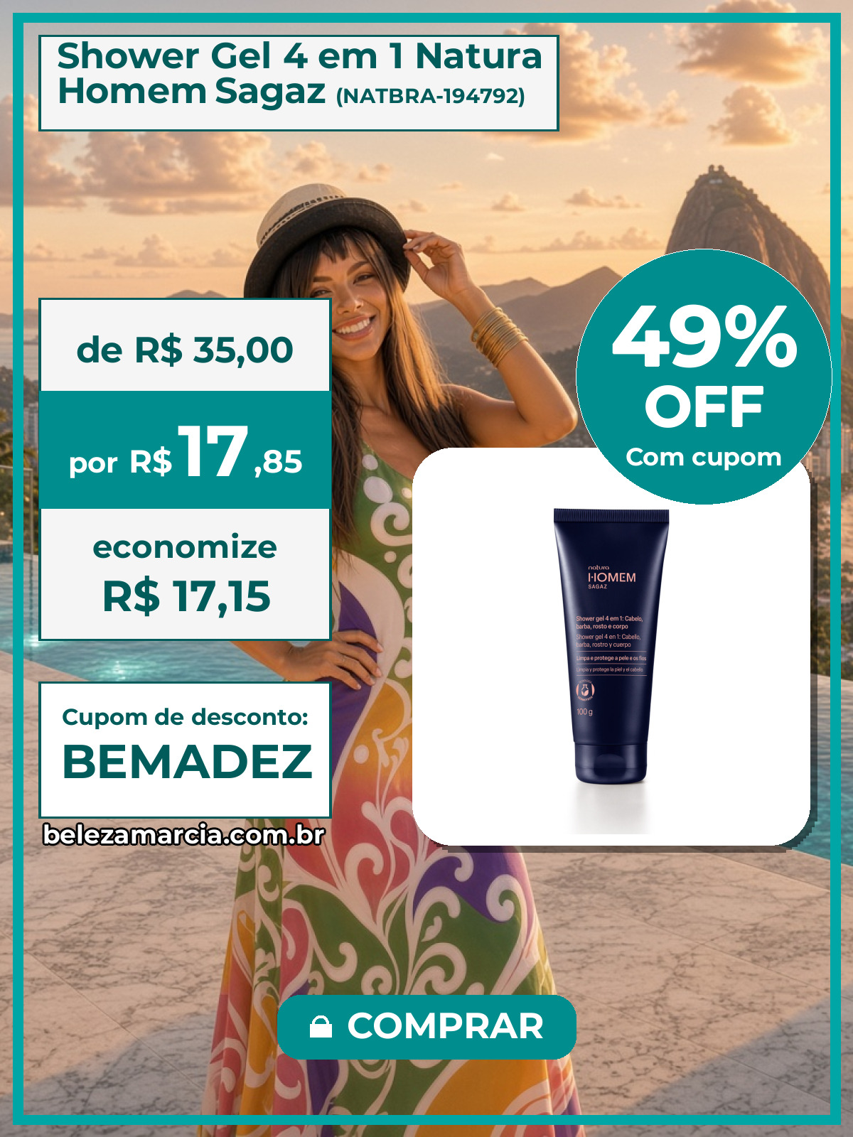 Shower Gel 4 em 1 Natura Homem Sagaz
