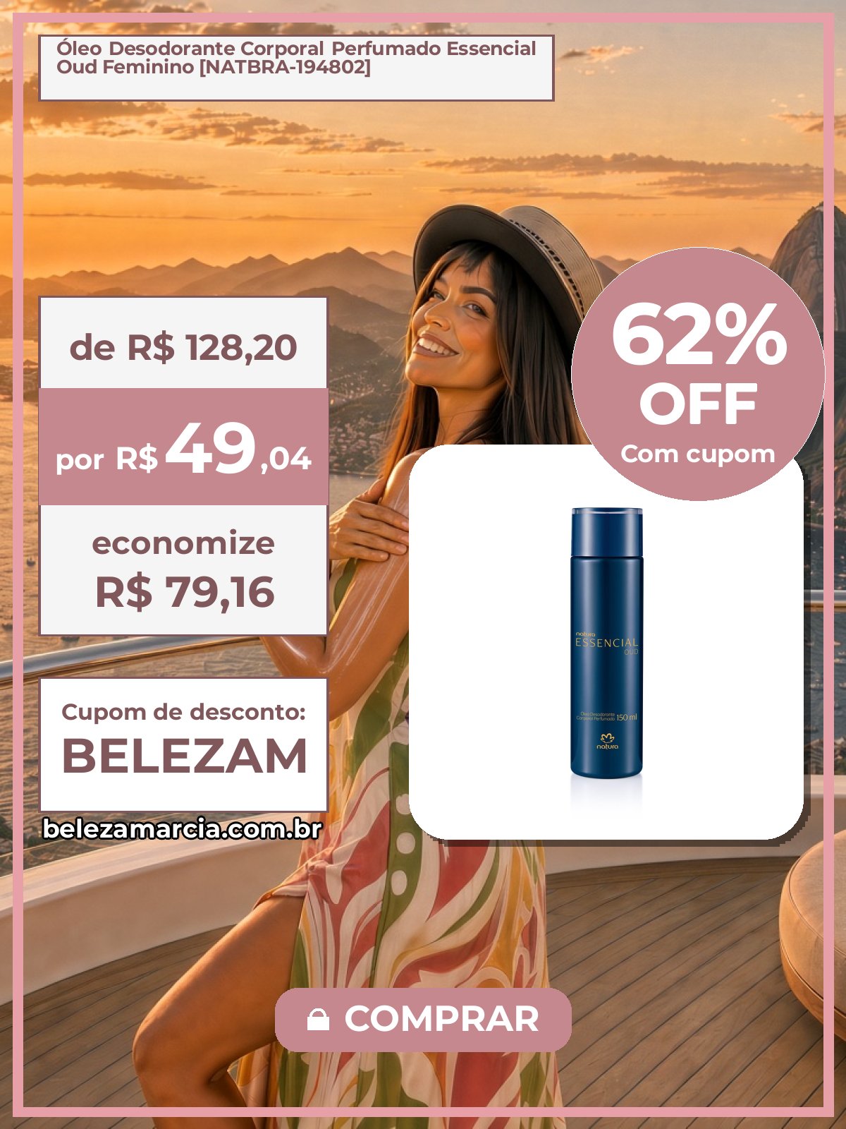 Óleo Desodorante Corporal Perfumado Essencial Oud Feminino [NATBRA-194802]