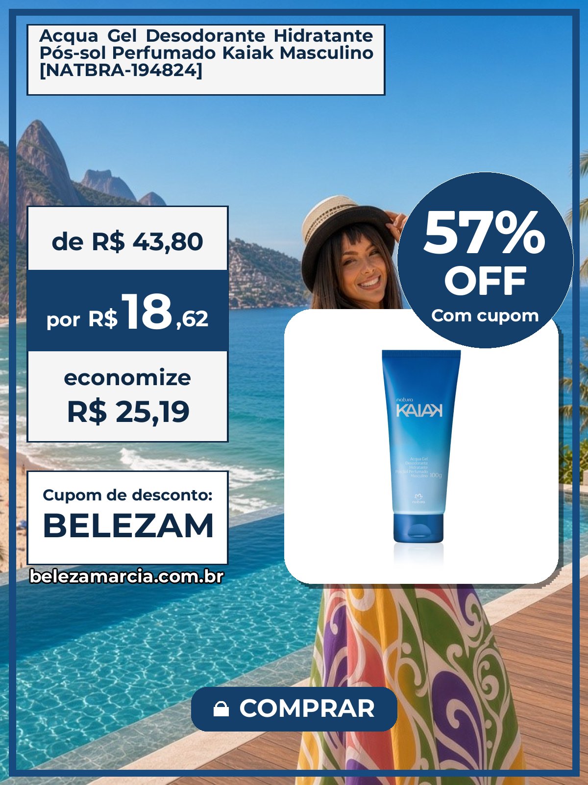 Acqua Gel Desodorante Hidratante Pós-sol Perfumado Kaiak Masculino [NATBRA-194824]
