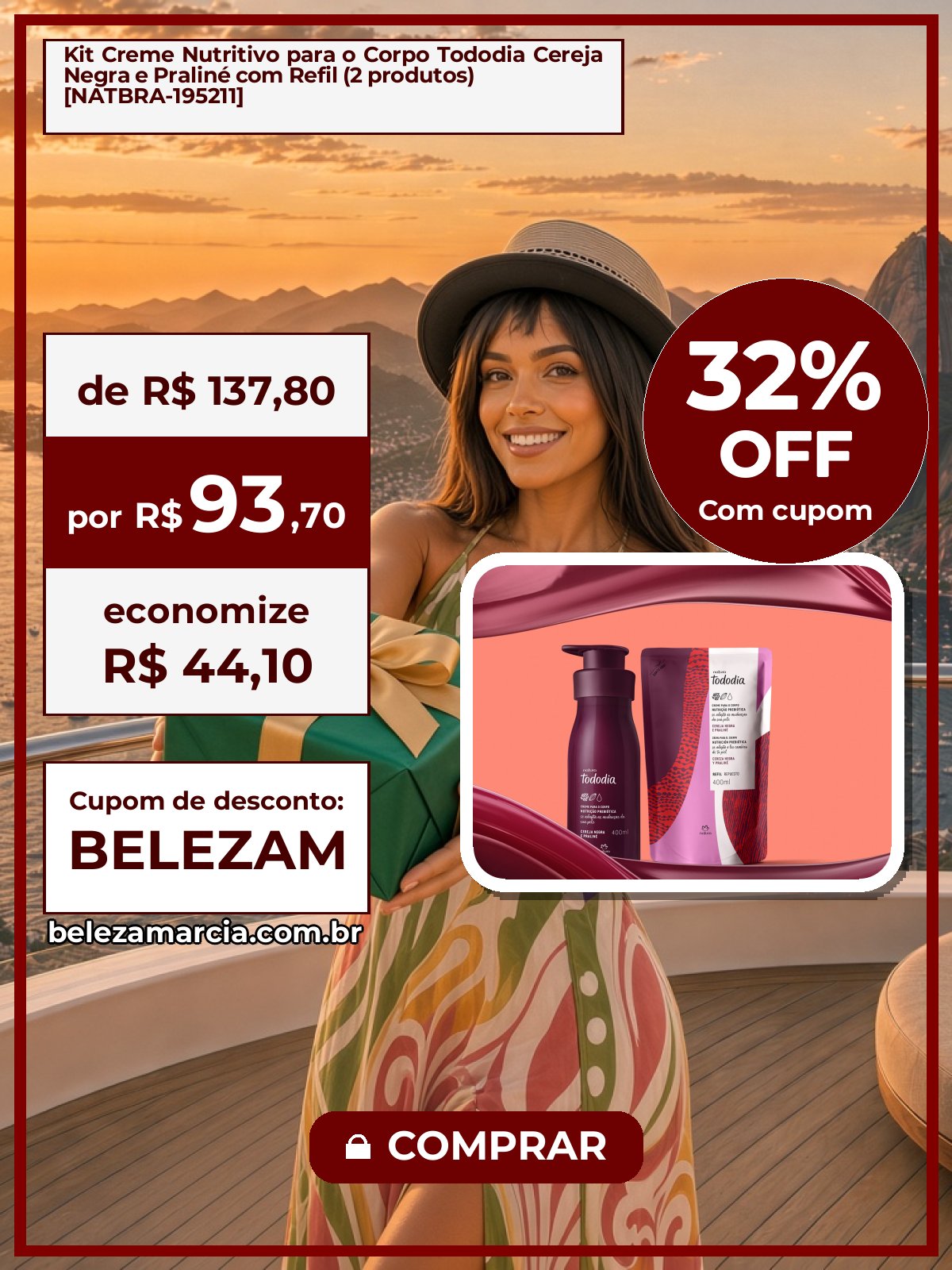 Kit Creme Nutritivo para o Corpo Tododia Cereja Negra e Praliné com Refil (2 produtos) [NATBRA-195211]