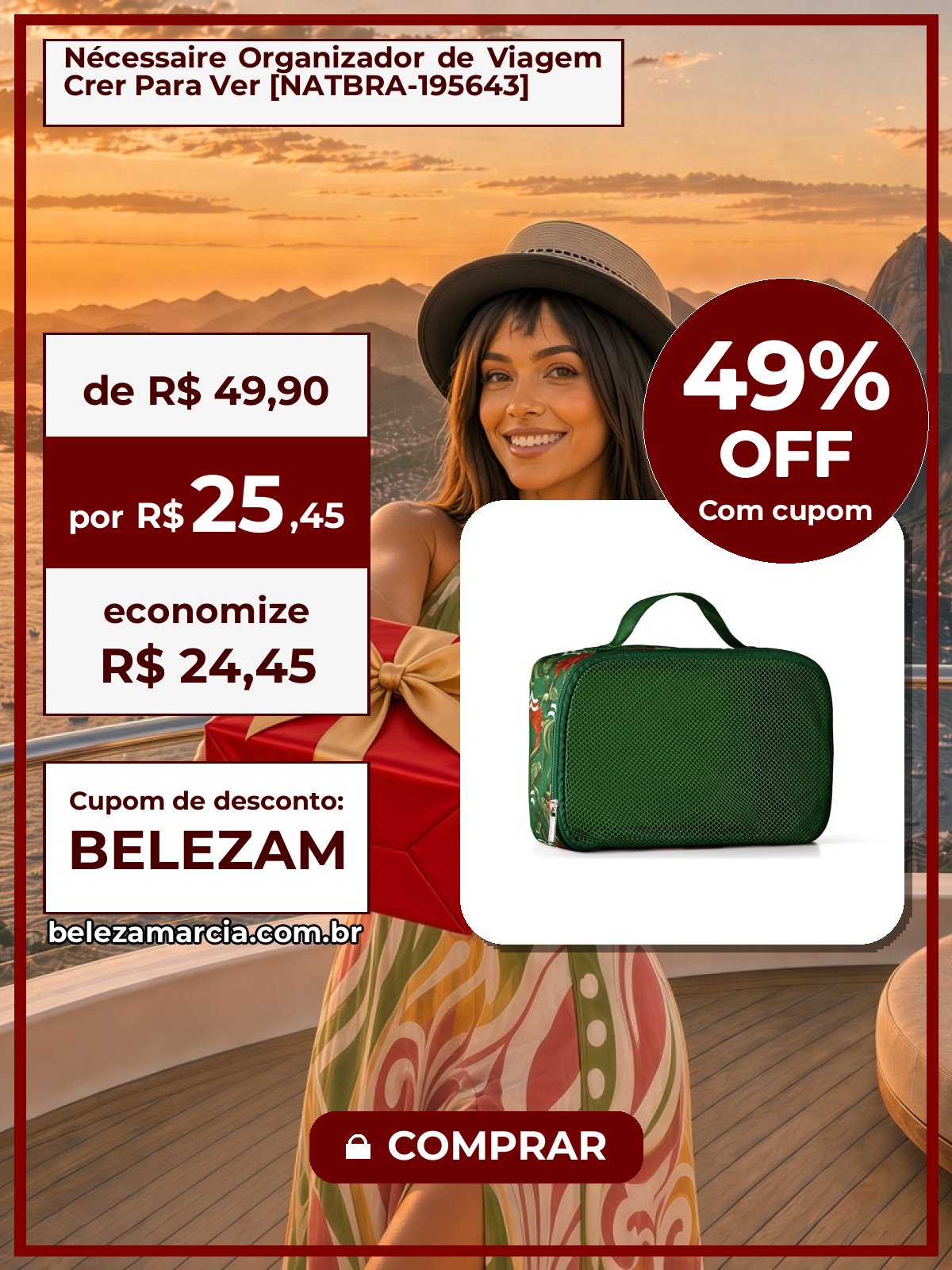 Nécessaire Organizador de Viagem Crer Para Ver [NATBRA-195643]
