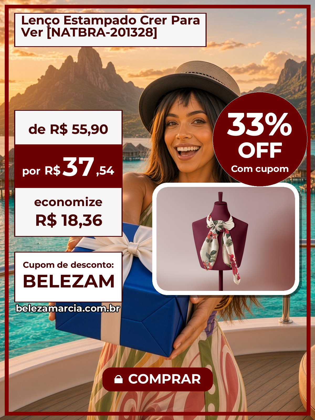 Lenço Estampado Crer Para Ver [NATBRA-201328]