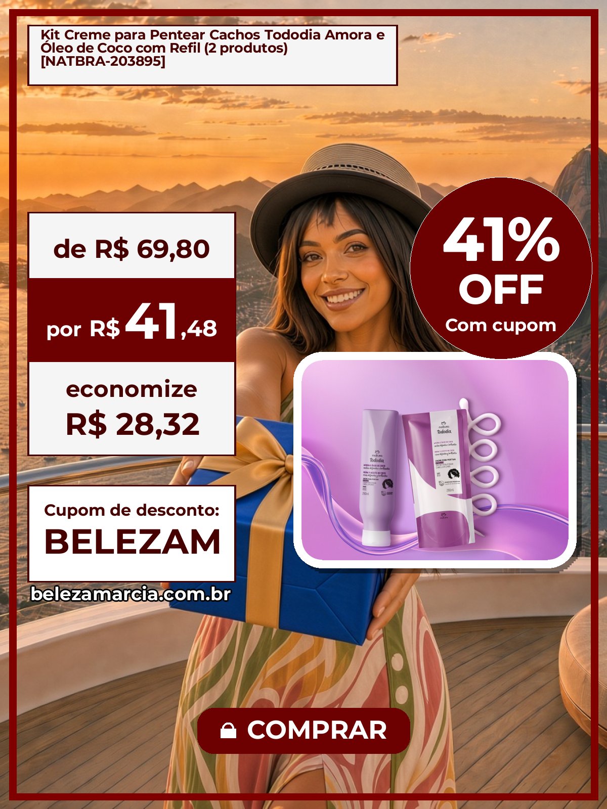 Kit Creme para Pentear Cachos Tododia Amora e Óleo de Coco com Refil (2 produtos) [NATBRA-203895]
