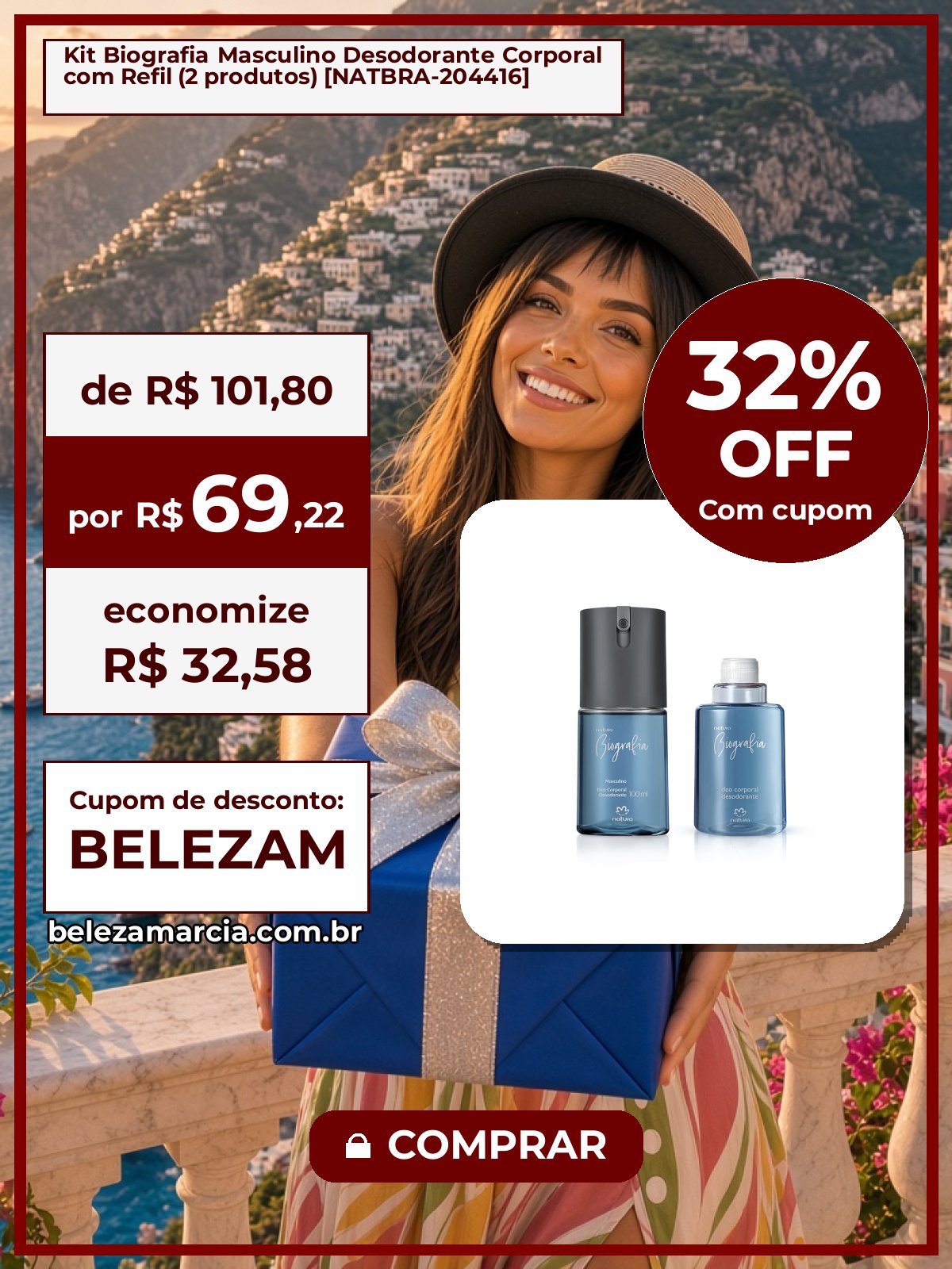 Kit Biografia Masculino Desodorante Corporal com Refil (2 produtos) [NATBRA-204416]