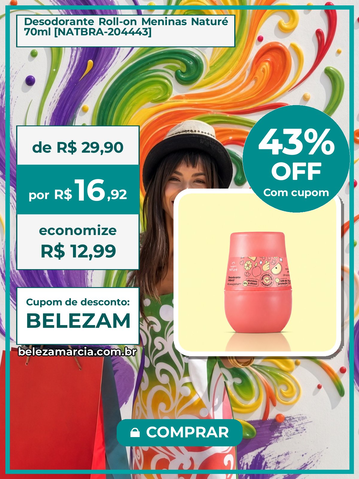 Desodorante Roll-on Meninas Naturé 70ml [NATBRA-204443]