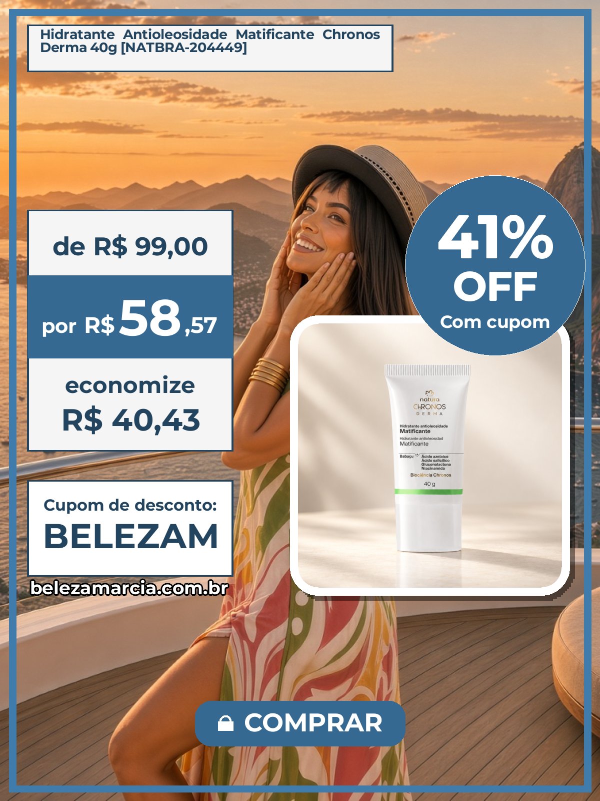 Hidratante Antioleosidade Matificante Chronos Derma 40g [NATBRA-204449]
