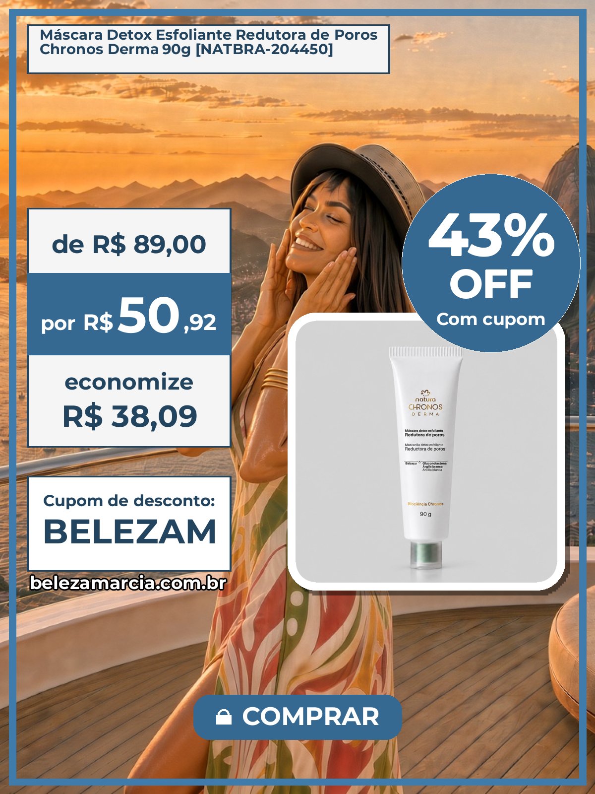 Máscara Detox Esfoliante Redutora de Poros Chronos Derma 90g [NATBRA-204450]