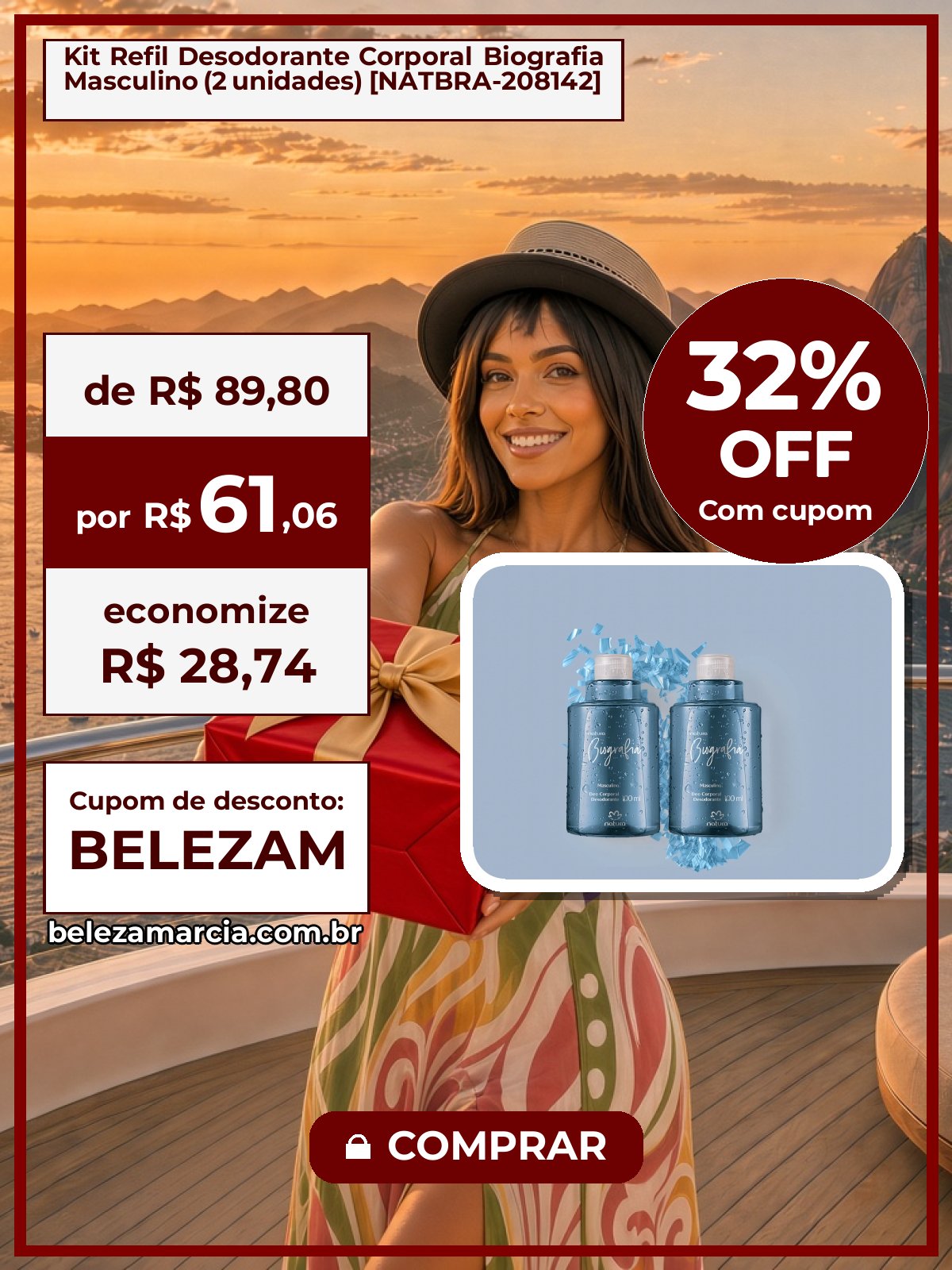 Kit Refil Desodorante Corporal Biografia Masculino (2 unidades) [NATBRA-208142]