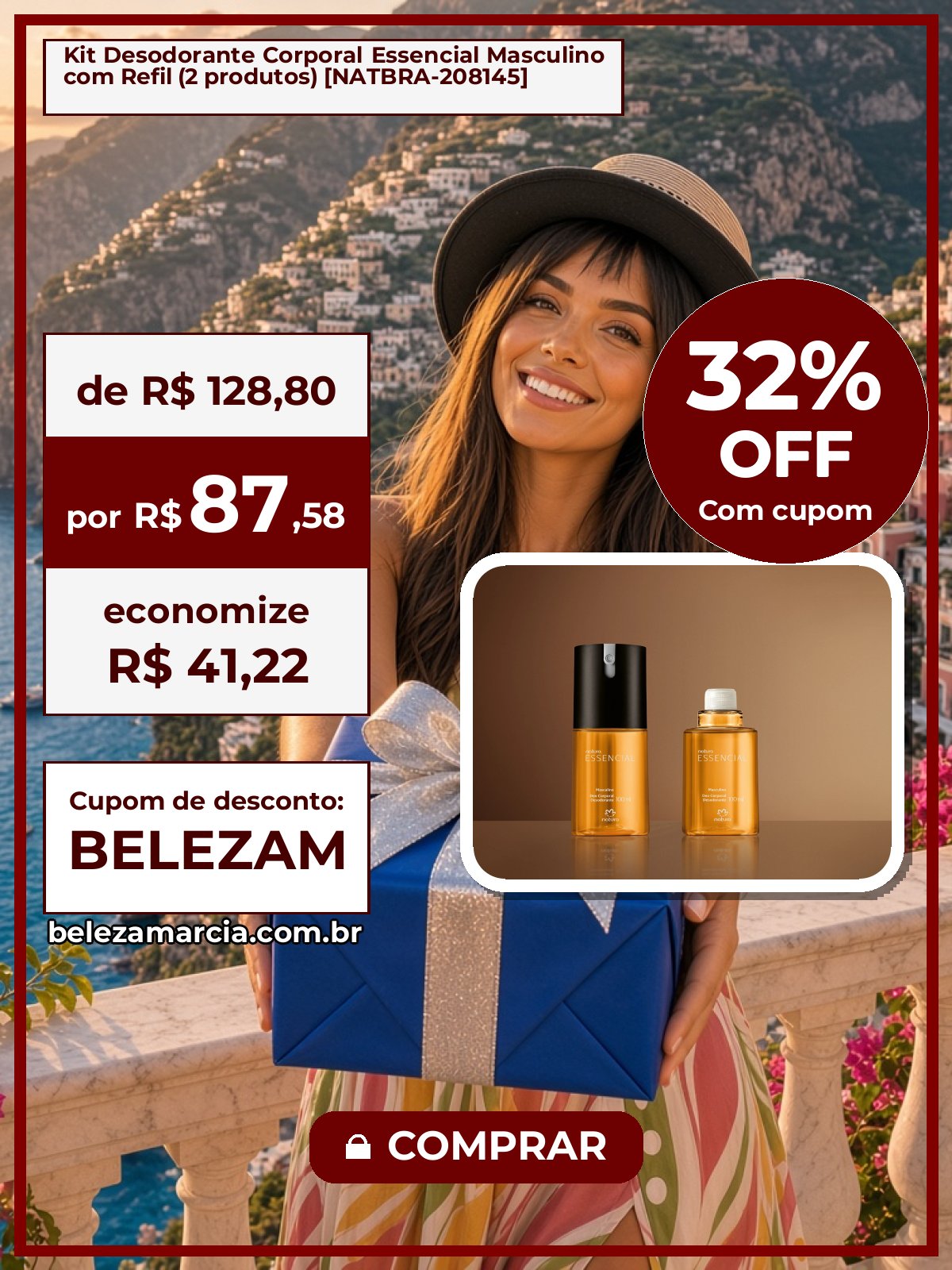 Kit Desodorante Corporal Essencial Masculino com Refil (2 produtos) [NATBRA-208145]