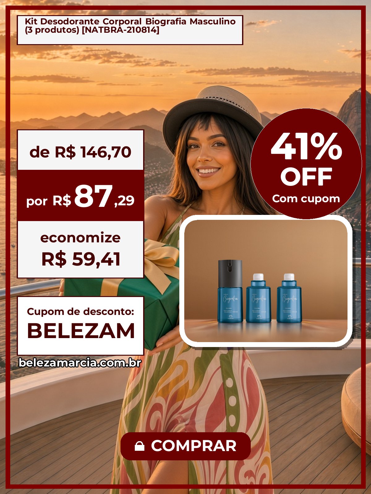 Kit Desodorante Corporal Biografia Masculino (3 produtos) [NATBRA-210814]